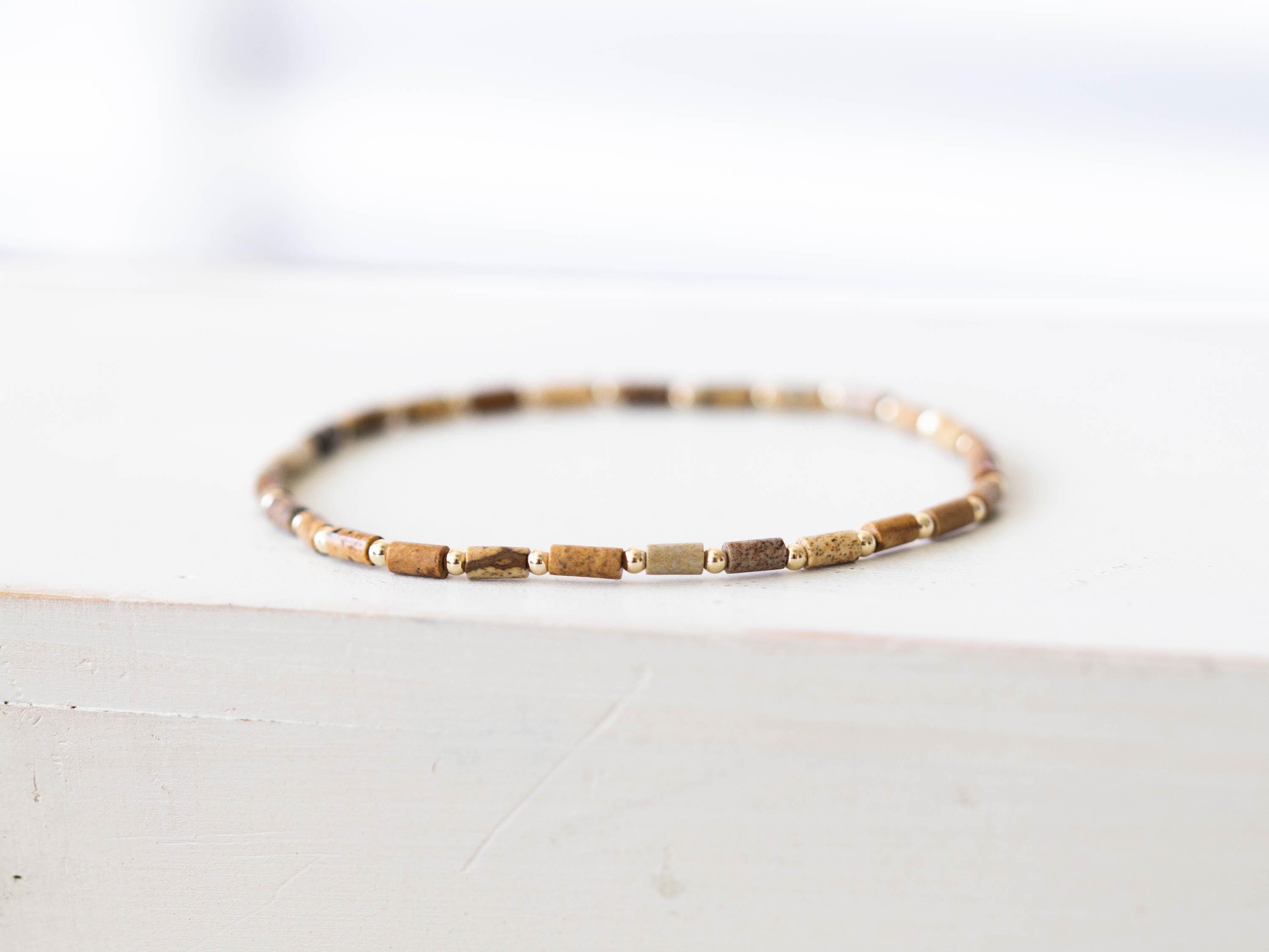 Dainty Picture Jasper Tube Bead Stretch Bracelet Dainty Picture Jasper Tube Bead Stretch Bracelet