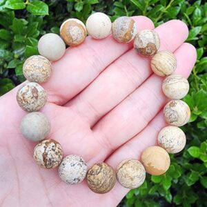 Picture Jasper Gemstone Beaded Bracelet, 12mm Gemstone Bracelet, Stretchy Bracelet, Chunky Bracelet, Light Brown Bracelet, Matte Gemstones Picture Jasper Gemstone Beaded Bracelet, 12mm Gemstone Bracelet, Stretchy Bracelet, Chunky Bracelet, Light Brown Bracelet, Matte Gemstones