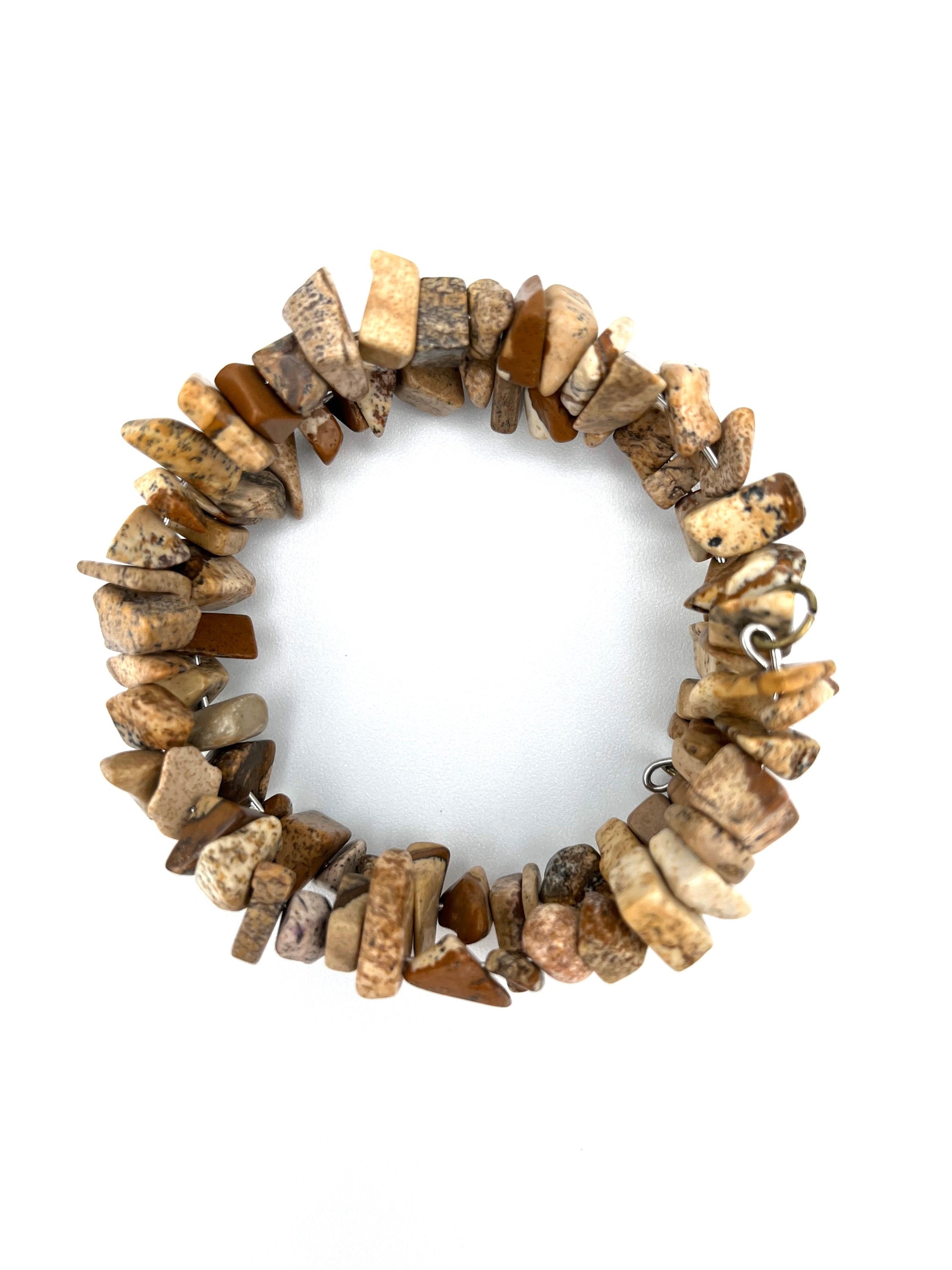 Picture Jasper Gemstone Chip Bracelet: Earth Tone Memory Wire Jewelry Picture Jasper Gemstone Chip Bracelet: Earth Tone Memory Wire Jewelry