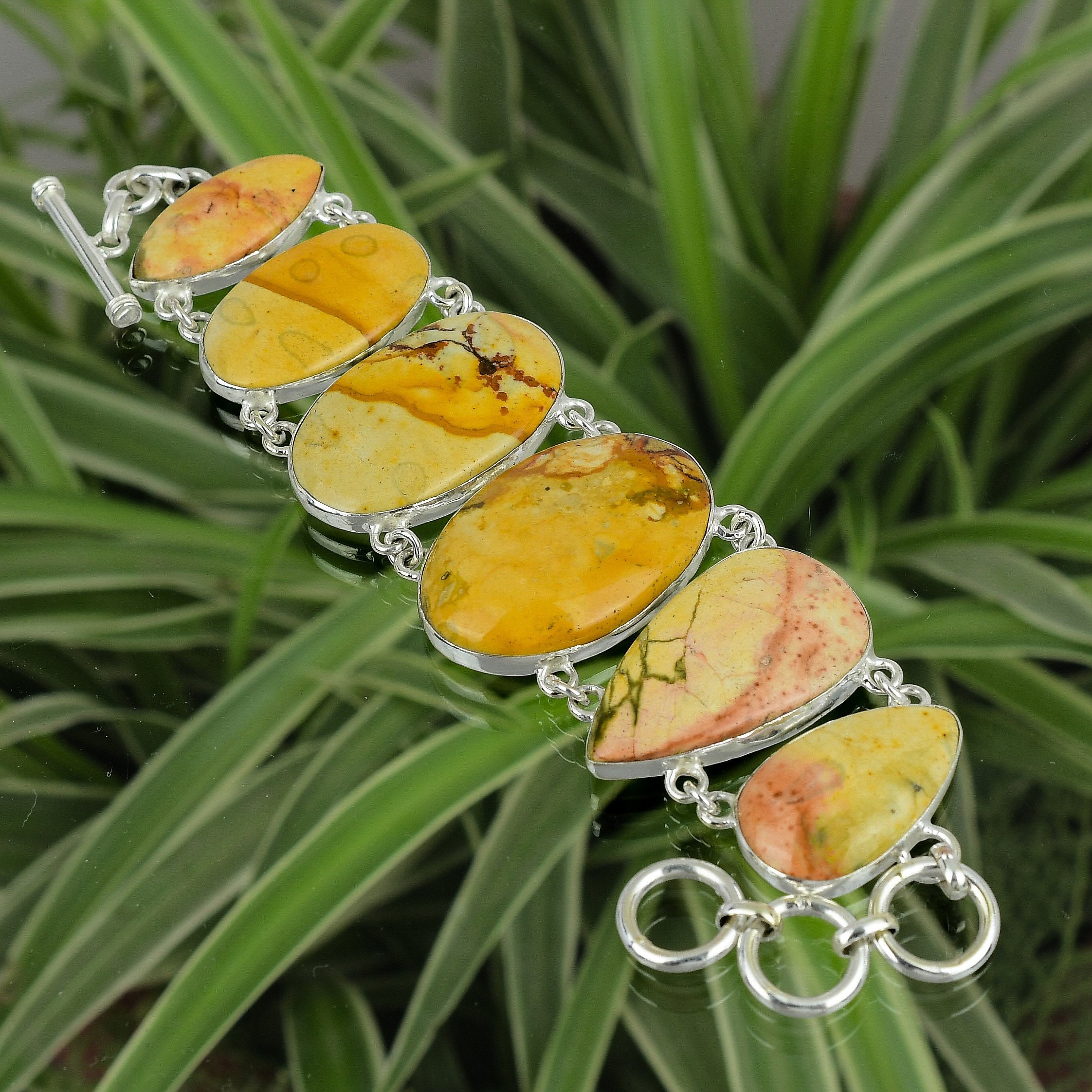 Picture Jasper Bracelet: Handmade 925 Sterling Silver Adjustable Gemstone Jewelry Picture Jasper Bracelet: Handmade 925 Sterling Silver Adjustable Gemstone Jewelry
