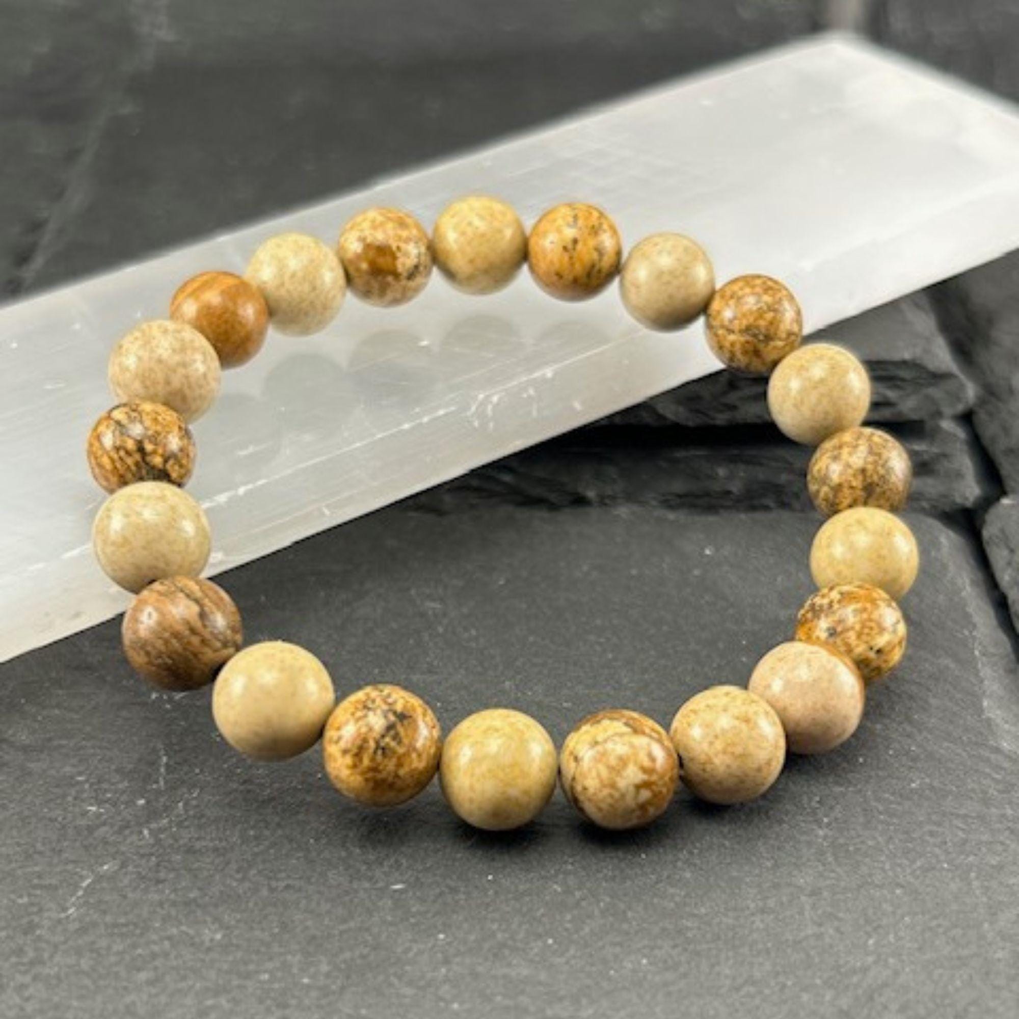 Handmade Custom Fit Picture Jasper Beaded Bracelet For Men Women , 6mm 8mm Bead Size