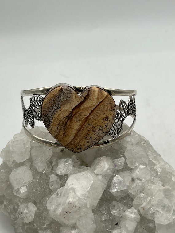 Huge Picture Jasper Heart Bangle Or Arm Cuff