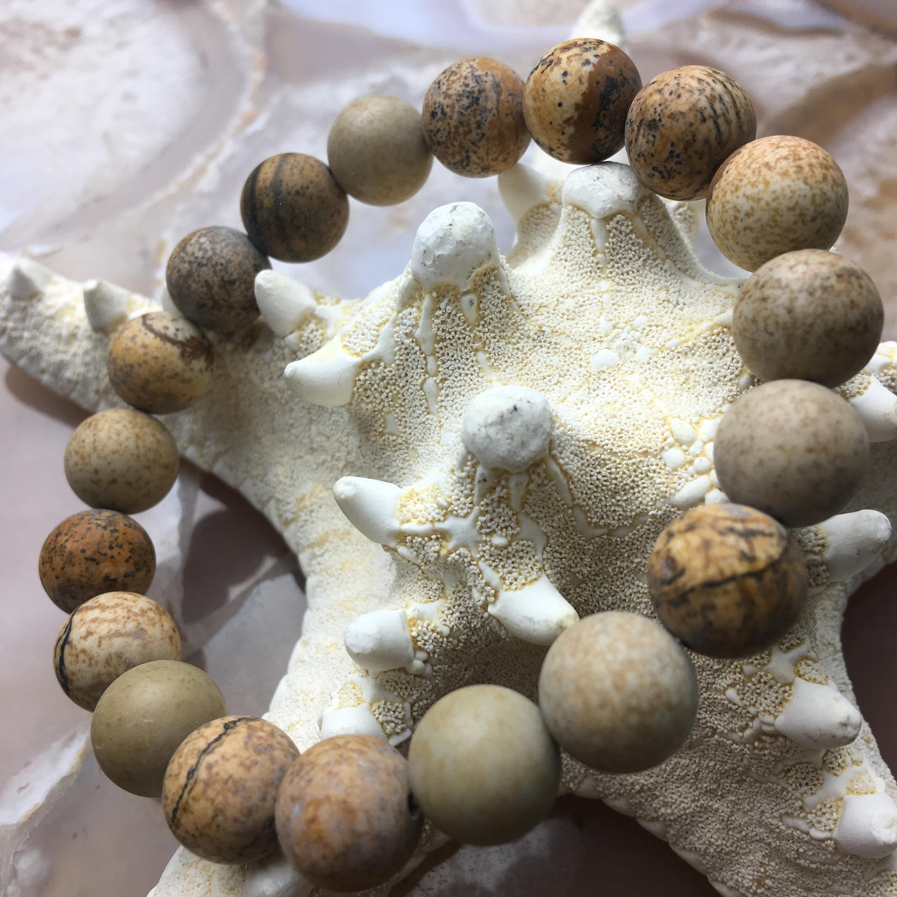 Picture Jasper Bracelet Matte Round Size 8mm 10mm 7.5" Length Picture Jasper Bracelet Matte Round Size 8mm 10mm 7.5" Length
