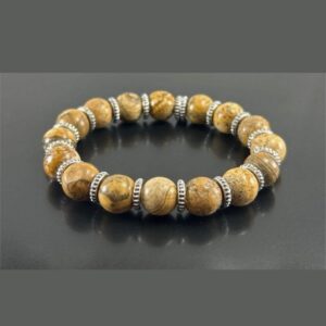 Men's Picture Jasper Beaded Bracelet, Pewter Accent