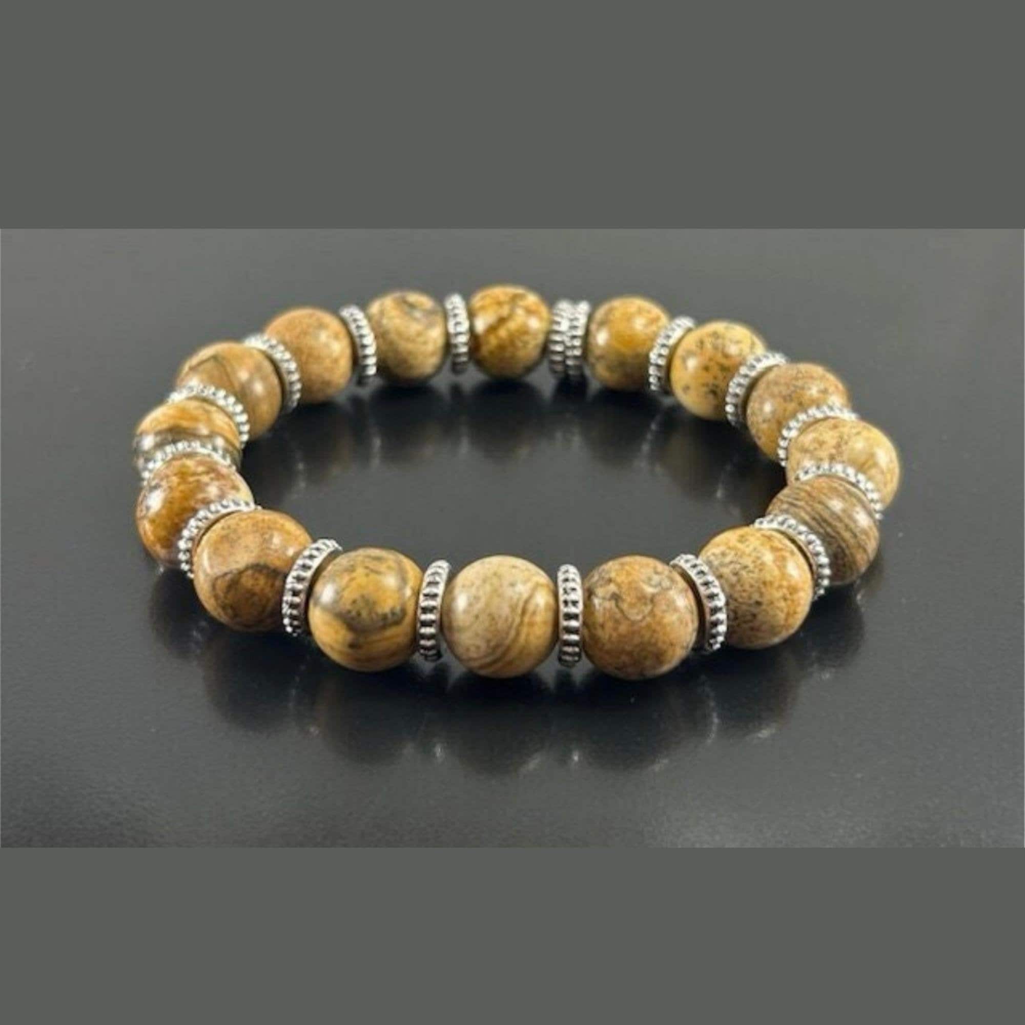 Men's Picture Jasper Beaded Bracelet, Pewter Accent Men's Picture Jasper Beaded Bracelet, Pewter Accent