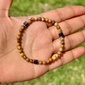 Men’s Beaded Bracelet – Picture Jasper & Lava Stone Gemstone Bracelet, Layering Gift For Him