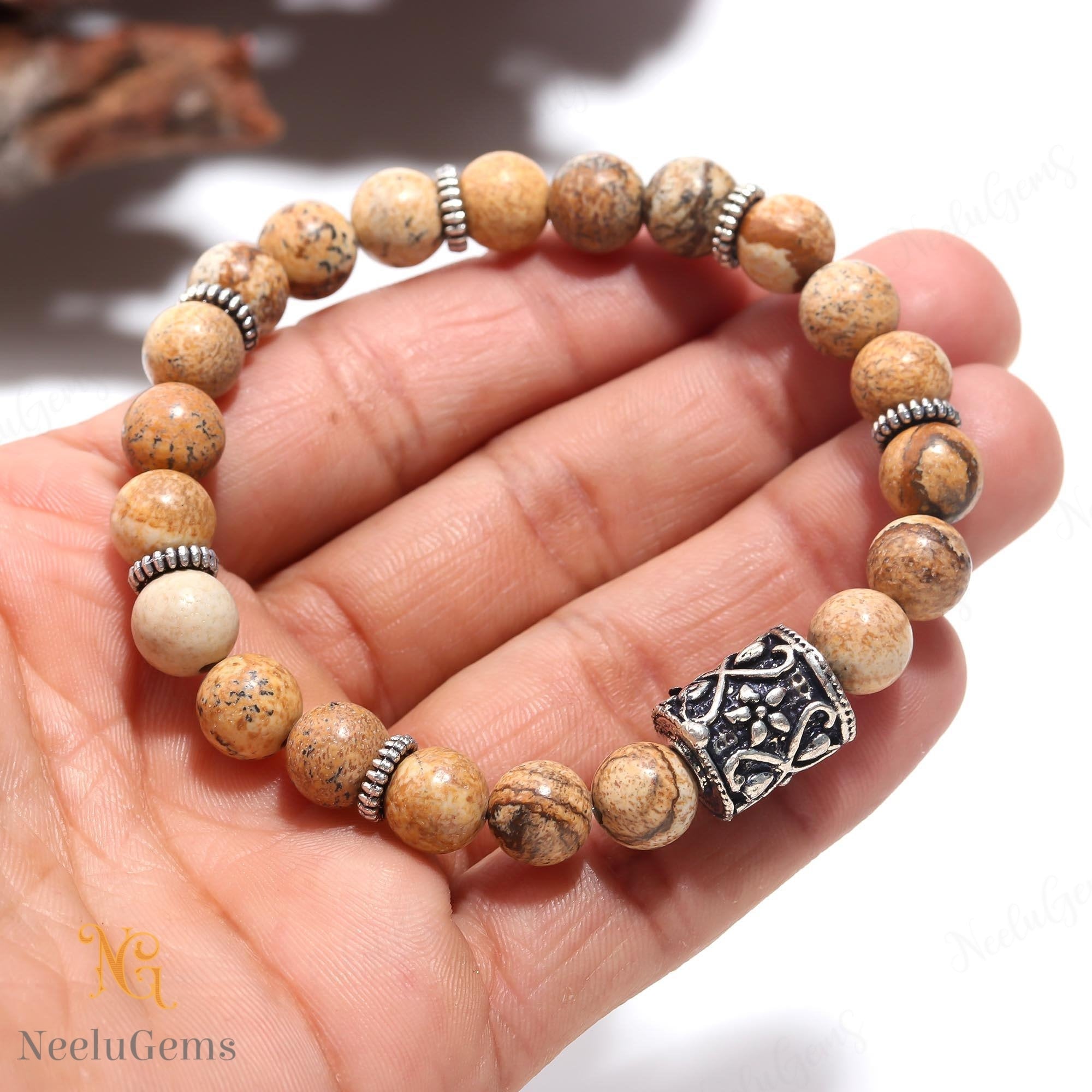 Natural Picture Jasper Bracelet 8mm, Earth Tone Landscape Stone For Vision & Grounding, Scenic Gemstone Jewelry, Unisex Gift For Travelers Natural Picture Jasper Bracelet 8mm, Earth Tone Landscape Stone For Vision & Grounding, Scenic Gemstone Jewelry, Unisex Gift For Travelers