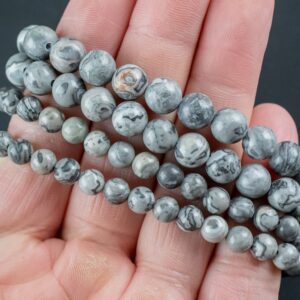 Natural Silver Picture Jasper Round Size 6mm And 8mm- Handmade In Usa- Approx. 7" Bracelet Crystal Bracelet