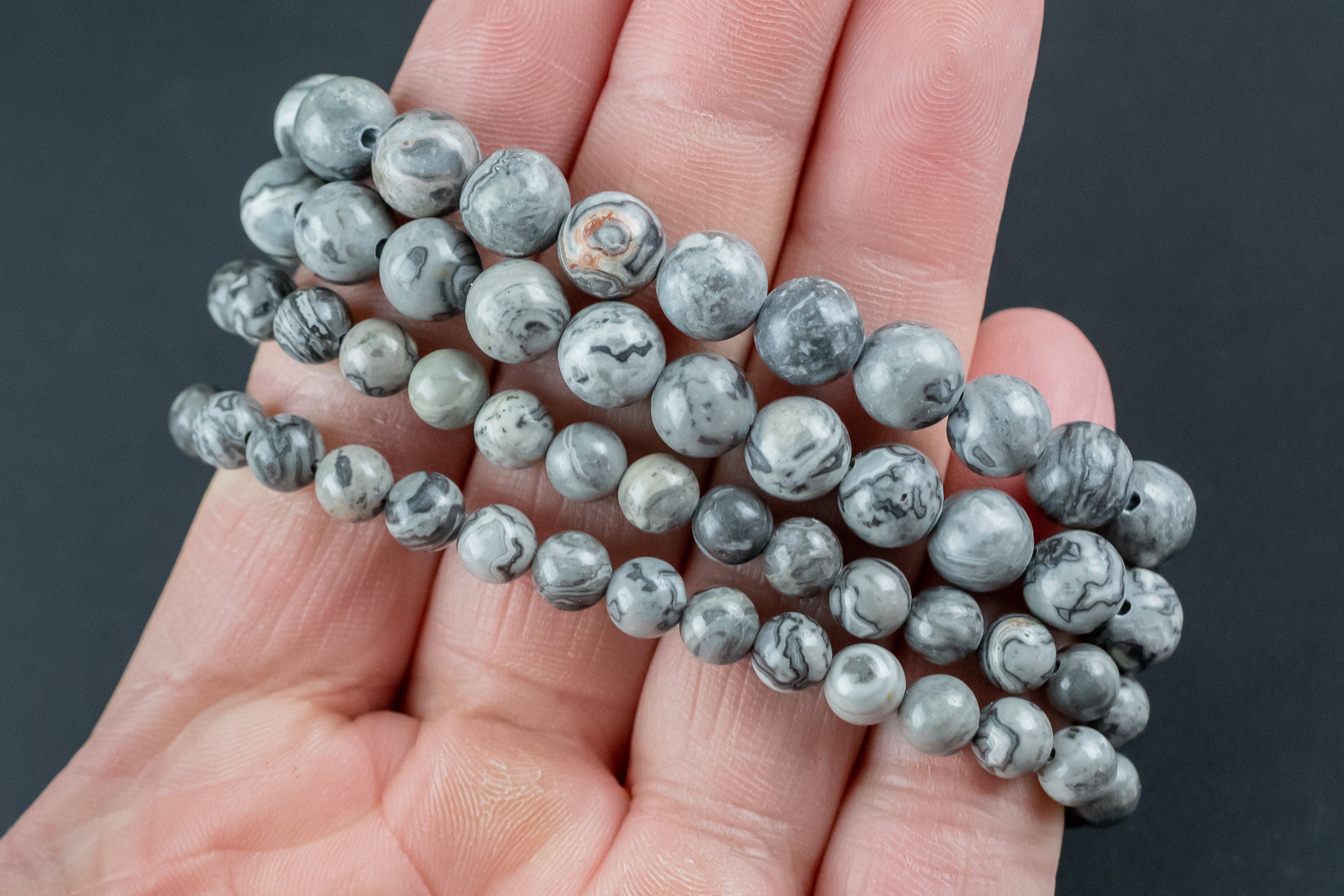 Natural Silver Picture Jasper Round Size 6mm And 8mm- Handmade In Usa- Approx. 7" Bracelet Crystal Bracelet Natural Silver Picture Jasper Round Size 6mm And 8mm- Handmade In Usa- Approx. 7" Bracelet Crystal Bracelet
