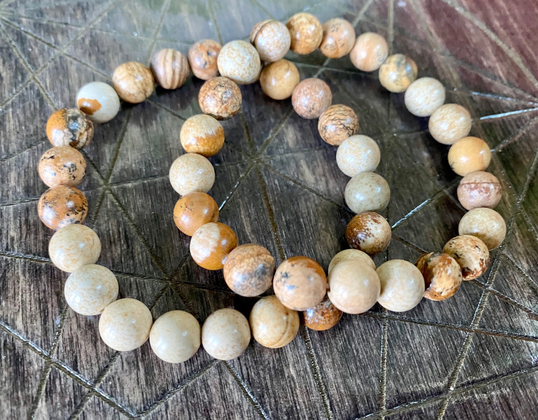 Picture Jasper Bracelet Round 8mm Bead | Handmade Gemstone Jewelry Crystal Picture Jasper Bracelet Round 8mm Bead | Handmade Gemstone Jewelry Crystal