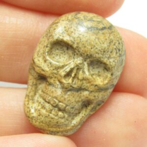12.795 Carats Skull Cabochon Landscape Picture Jasper Carved Unisex Jewelry Rocker Biker Masculine Day Of The Dead Halloween Carving