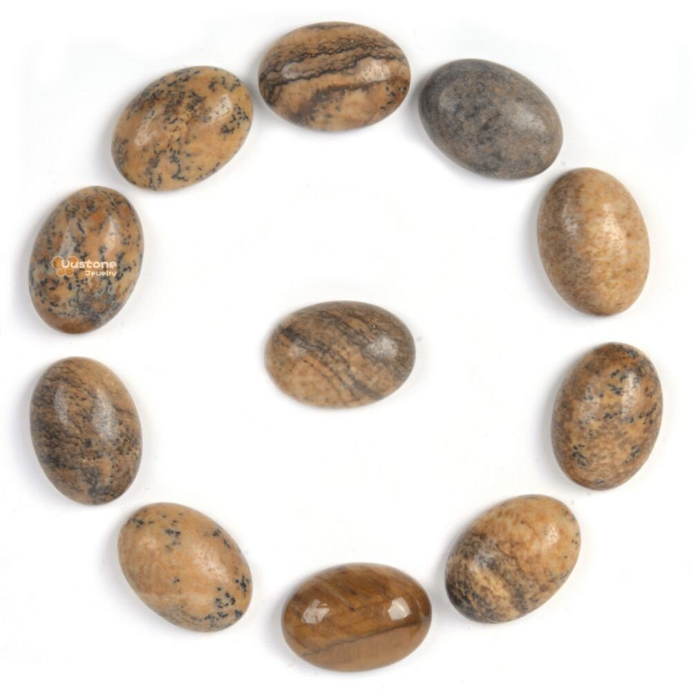 14mm Natural Picture Jasper Gemstone Oval Flatback Cab Cabochon