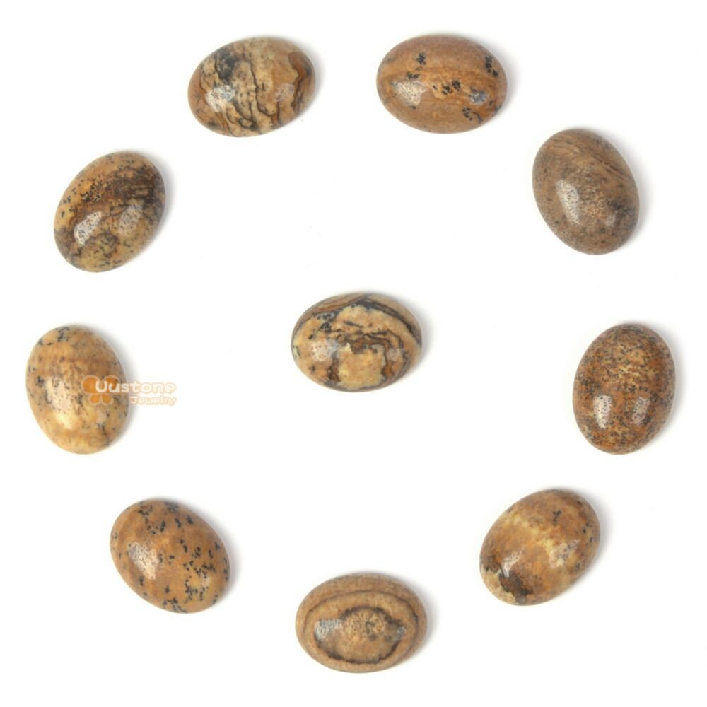 16mm Natural Picture Jasper Gemstone Oval Flatback Cab Cabochon