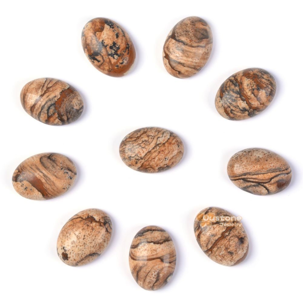 18mm Picture Jasper Gemstone Oval Cab Cabochon