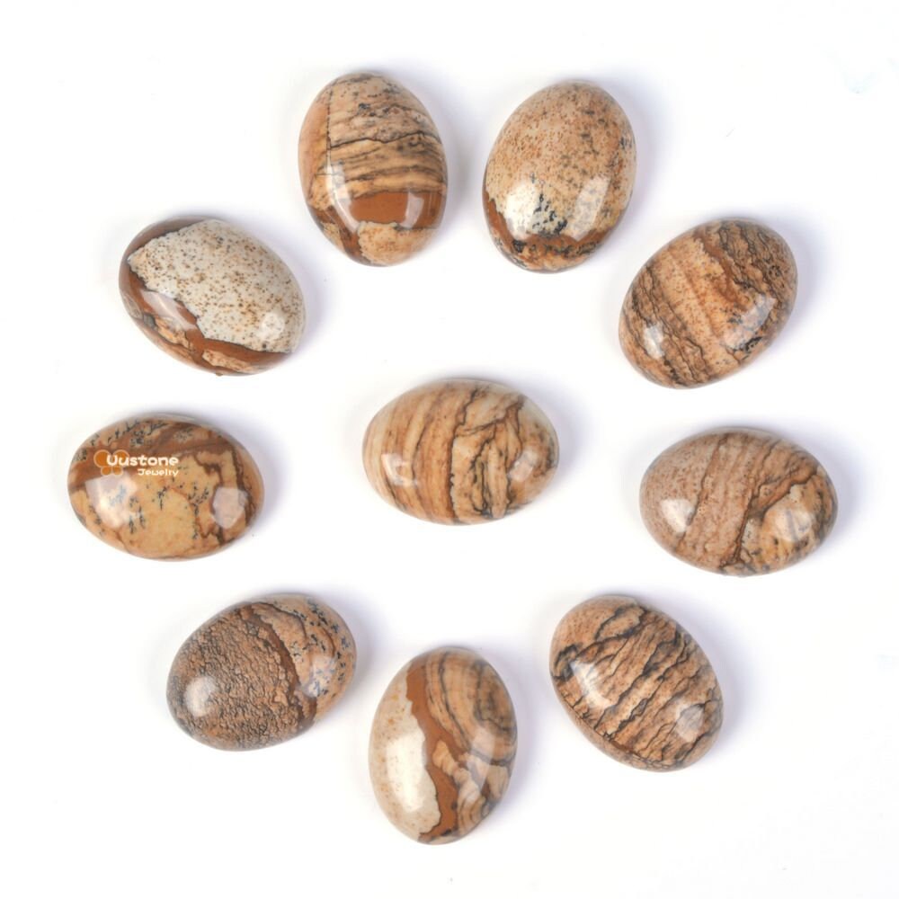 20mm Picture Jasper Oval Flatback Cab Cabochon Diy Jewelry Making