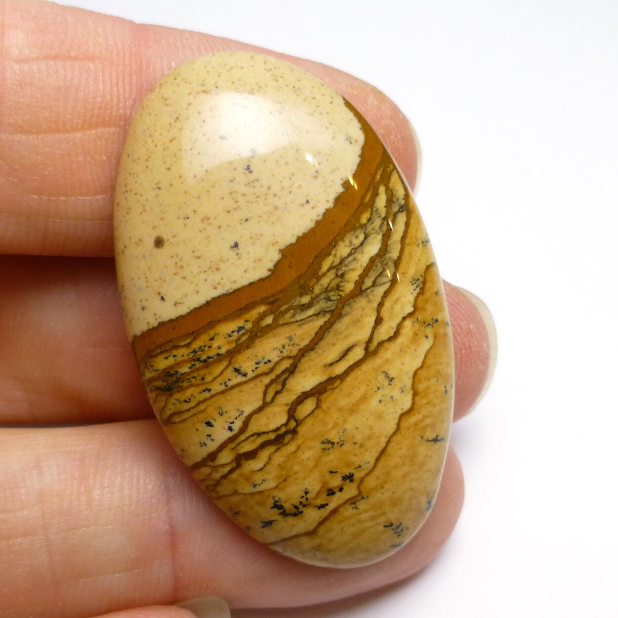 37.94 Carats African Queen Picture Jasper Cabochon Large Oval Landscape Unique Unusual Rare Hand Made Designer Lapidary Handmade Jewelry