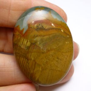 55.625 Carats Owyhee Picture Jasper Cabochon Large Oval Landscape Old Stock Vintage Rare Hand Made Designer Lapidary Handmade Cut Jewelry