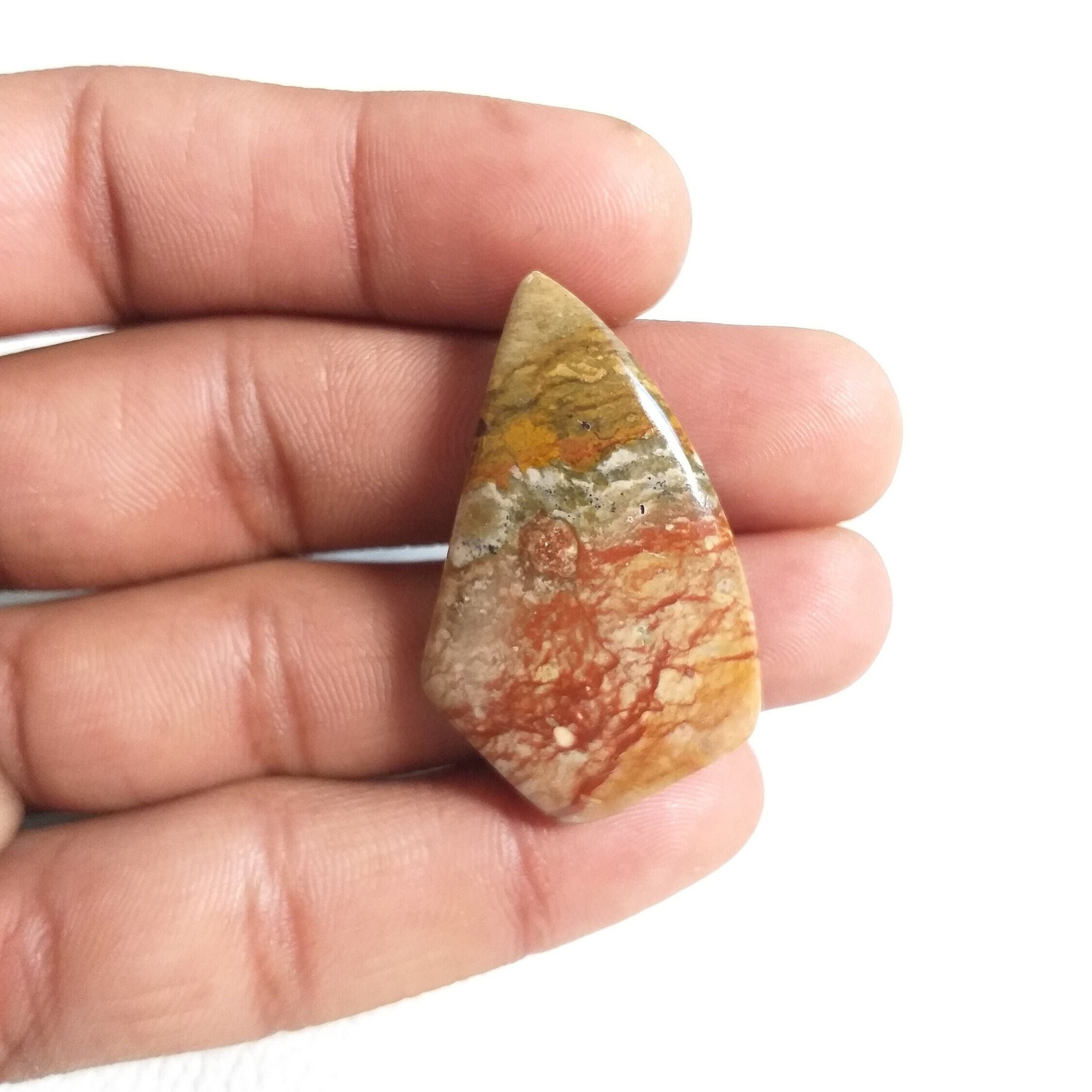 American Picture Jasper Cabochon, Fancy Gemstone Pendant (41x25x6 Mm, 38.1 Carat)