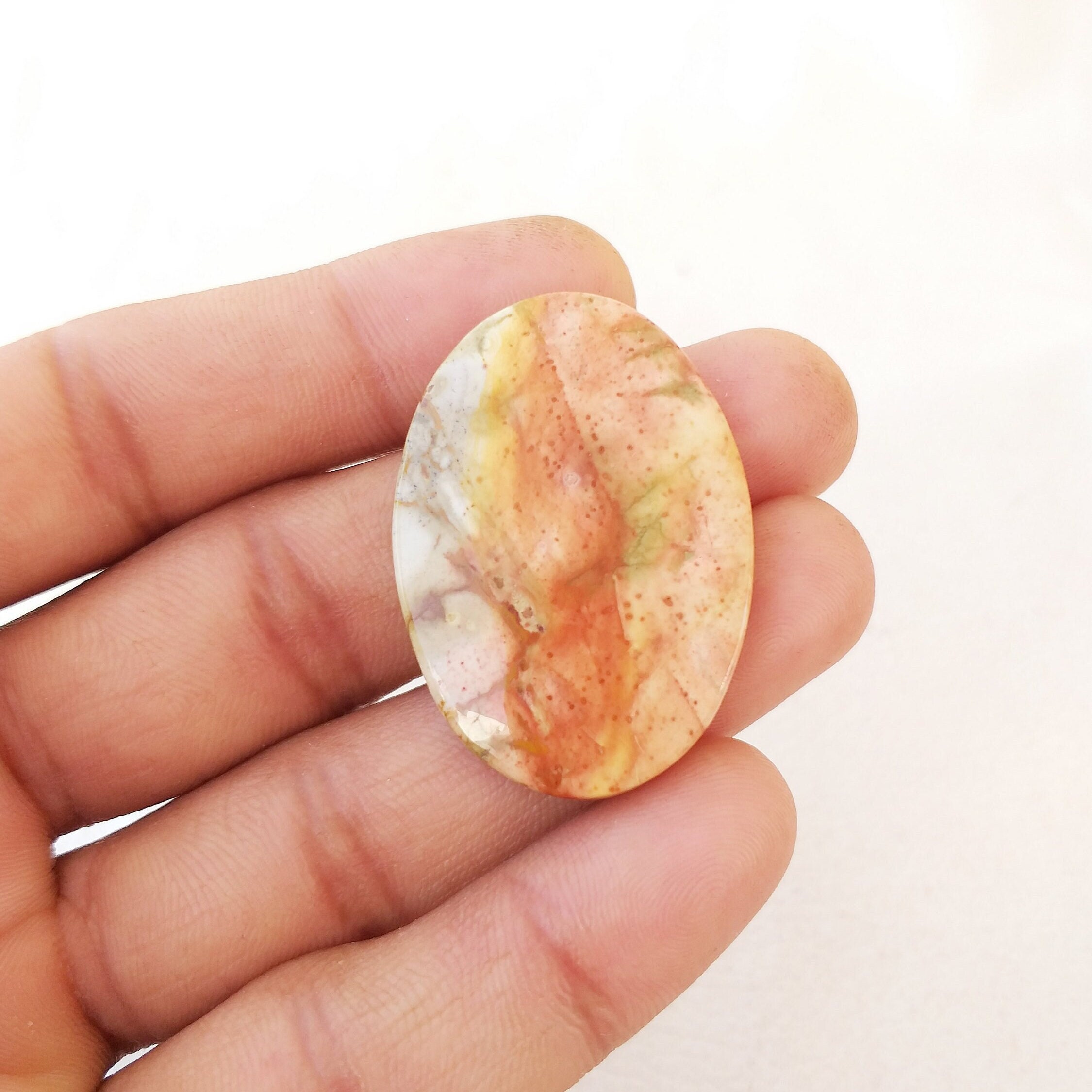 American Picture Jasper Cabochon: Round Gemstone For Pendant (41x28x6 Mm, 50.3 Carat