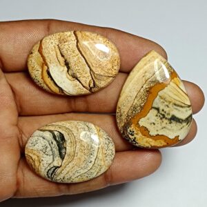 Picture Jasper Cabochons: Natural Gemstone Lot, 3 Pcs (148Cts.) Picture Jasper Cabochons: Natural Gemstone Lot, 3 Pcs (148Cts.)