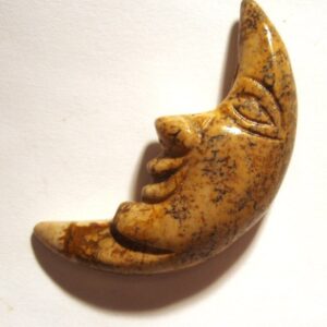 Crescent Moon Face Bead Pendant Chinese Picture Jasper Man On The Moon Carving Gemstone Handmade On Of A Kind Beading Stringing Cabochon
