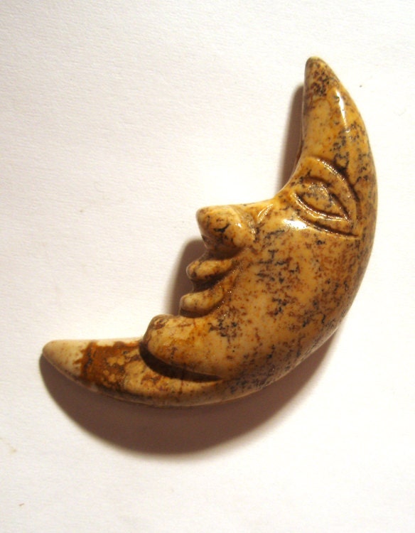 Crescent Moon Face Bead Pendant Chinese Picture Jasper Man On The Moon Carving Gemstone Handmade On Of A Kind Beading Stringing Cabochon
