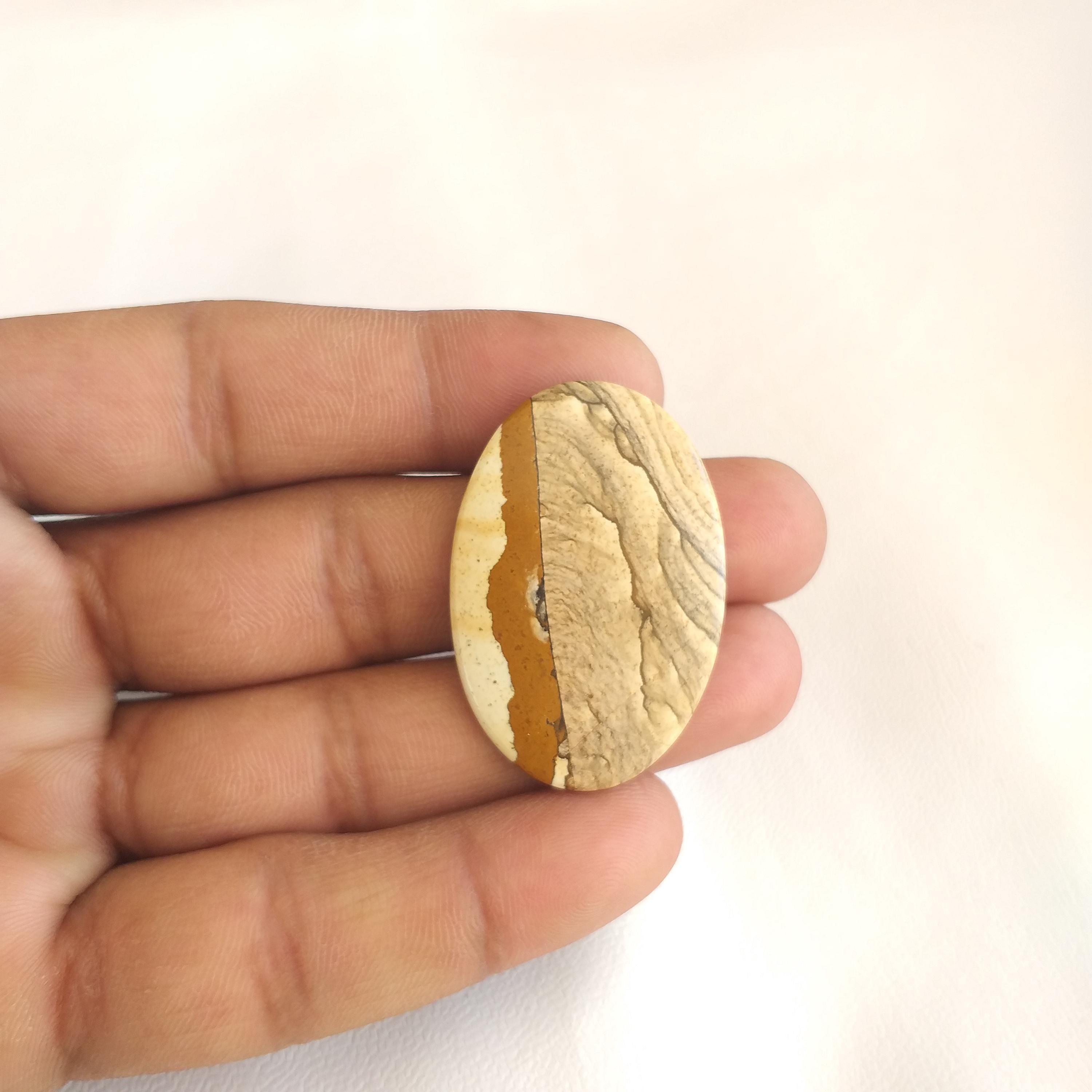 Handmade Picture Jasper Stone Cabochon: 35 Carat Oval Shape Gemstone For Jewelry (40x27x3 Mm Handmade Picture Jasper Stone Cabochon: 35 Carat Oval Shape Gemstone For Jewelry (40x27x3 Mm