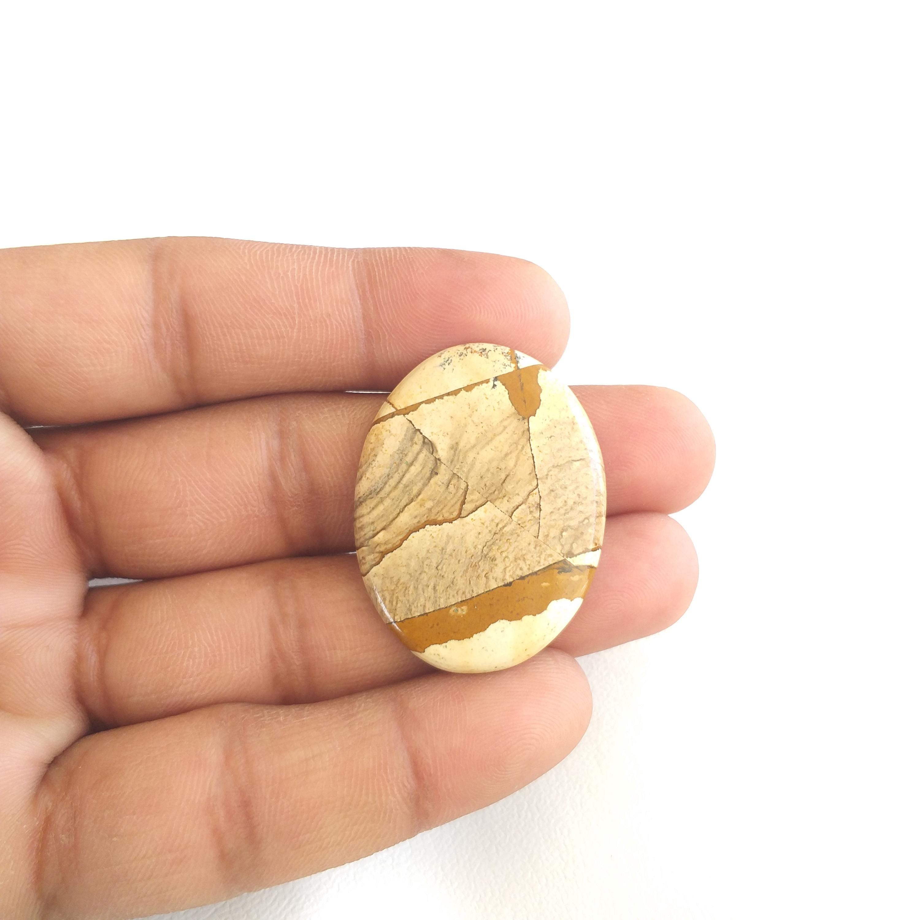 Handmade Picture Jasper Stone Cabochon: 40 Carat Gemstone Oval Shape (37x28x4 Mm