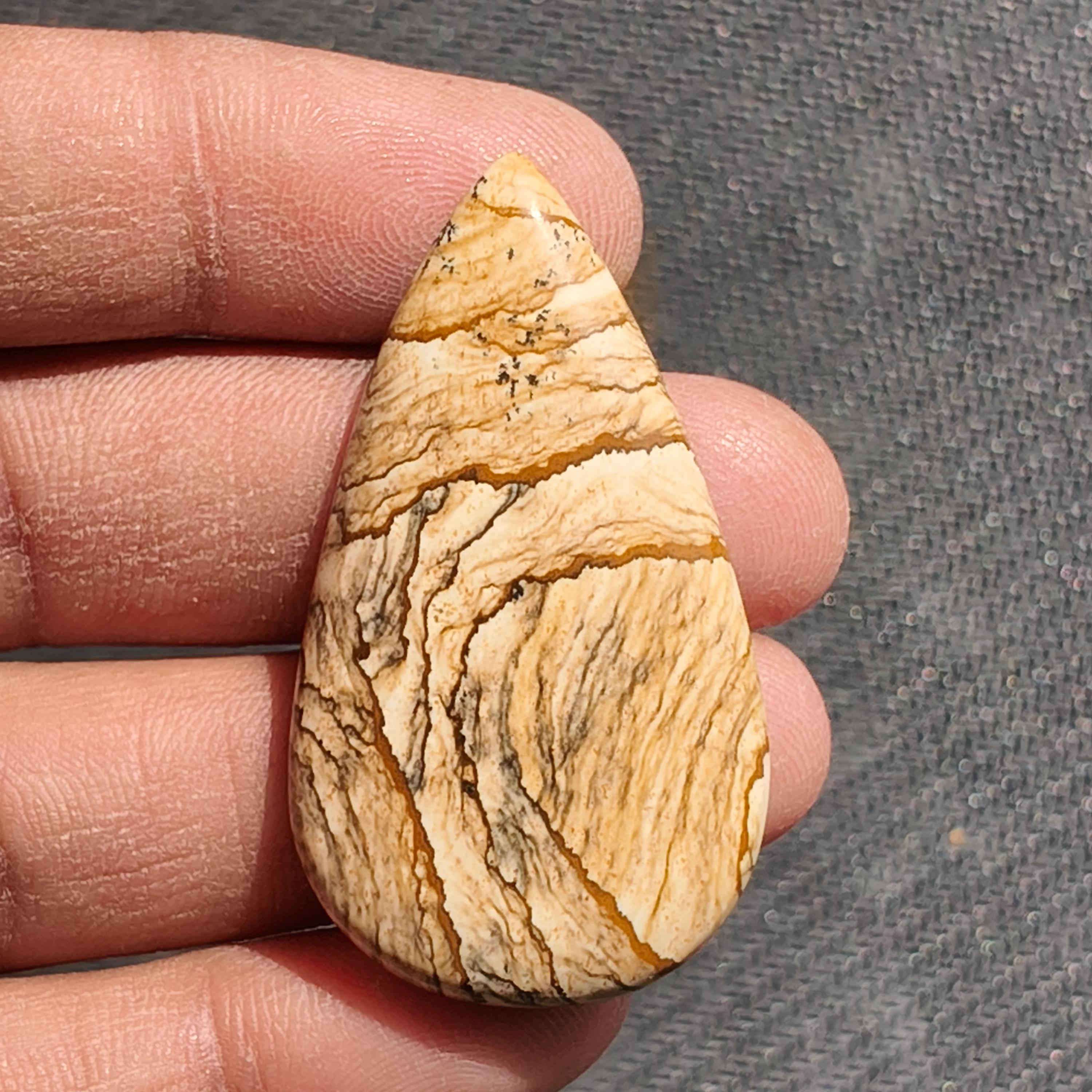 Picture Jasper Cabochon: Natural Gemstone, 46x26mm, 62cts.