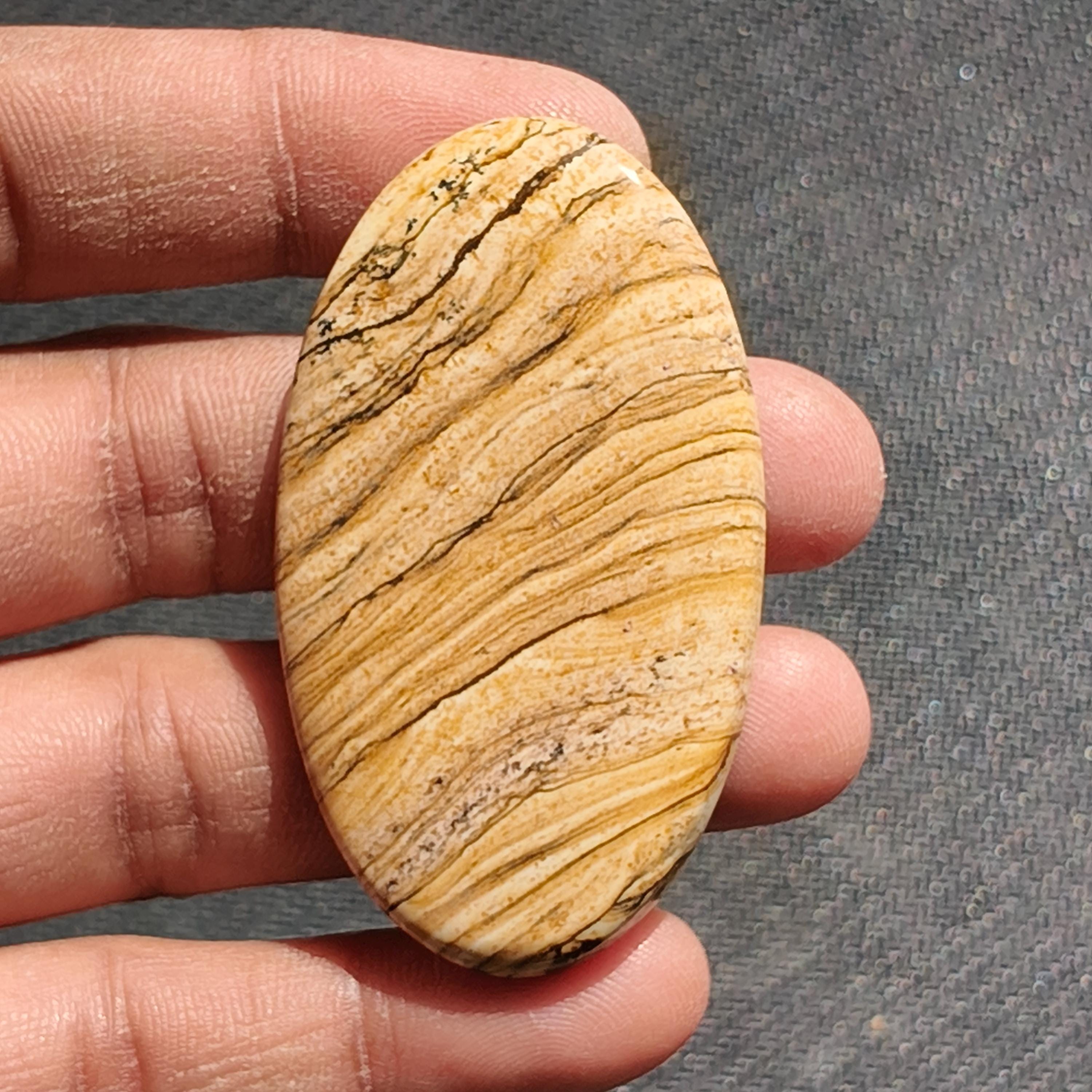 Picture Jasper Cabochon: Natural Gemstone, 57x23mm, 96cts. Picture Jasper Cabochon: Natural Gemstone, 57x23mm, 96cts.