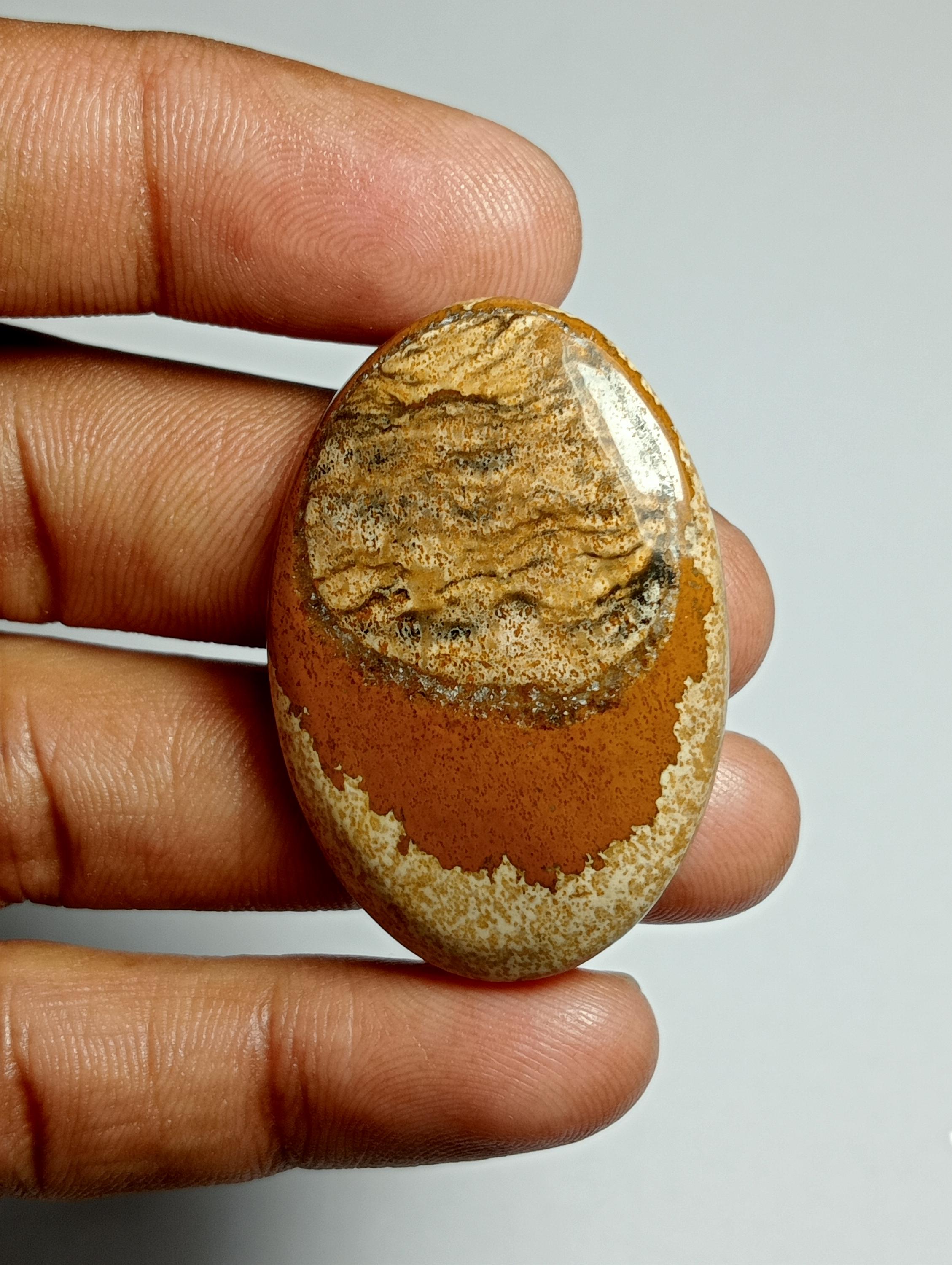 Natural Picture Jasper Cabochon: Loose Gemstone (40 X 27 Mm, 48cts.)