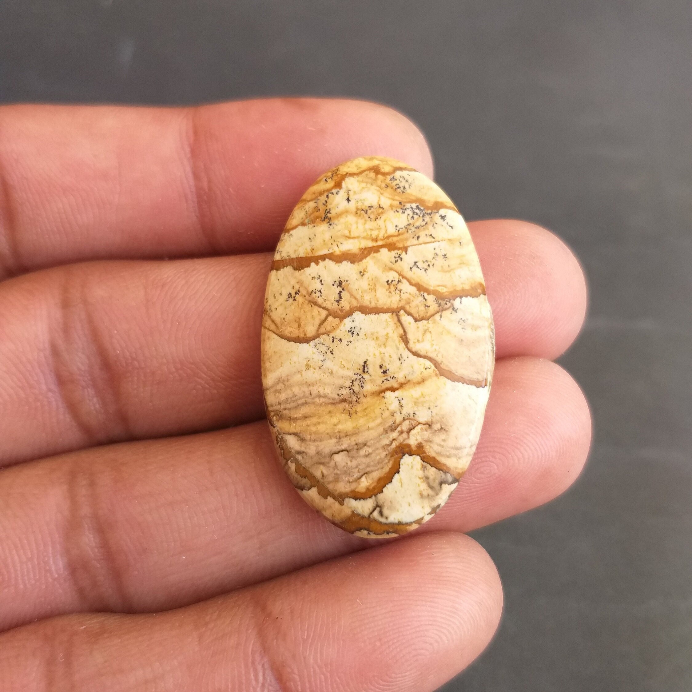 Natural Picture Jasper Cabochon: Oval Gemstone For Pendant (37x22x5 Mm, 30.1 Carat