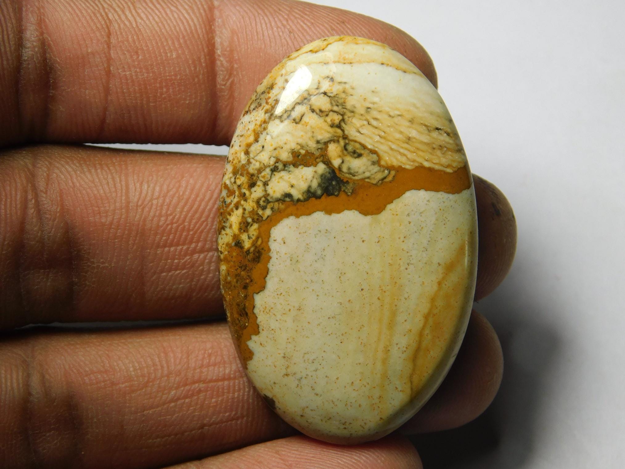 Natural Picture Jasper Cabochon, Semi Precious Loose Stone (42 X 26 Mm, 59cts)