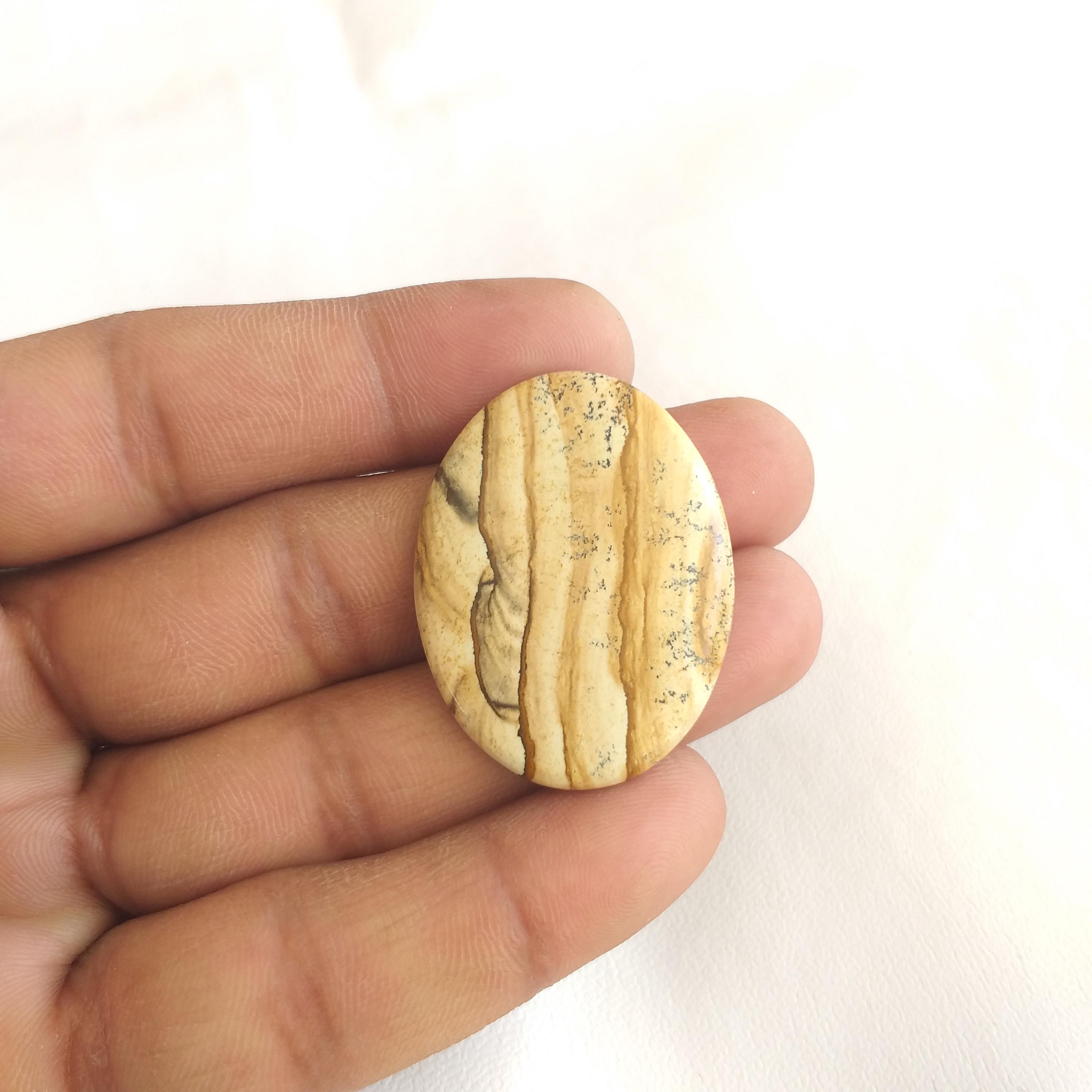 Natural Picture Jasper Stone Cabochon: 41 Carat Gemstone Oval Shape (38x29x4 Mm
