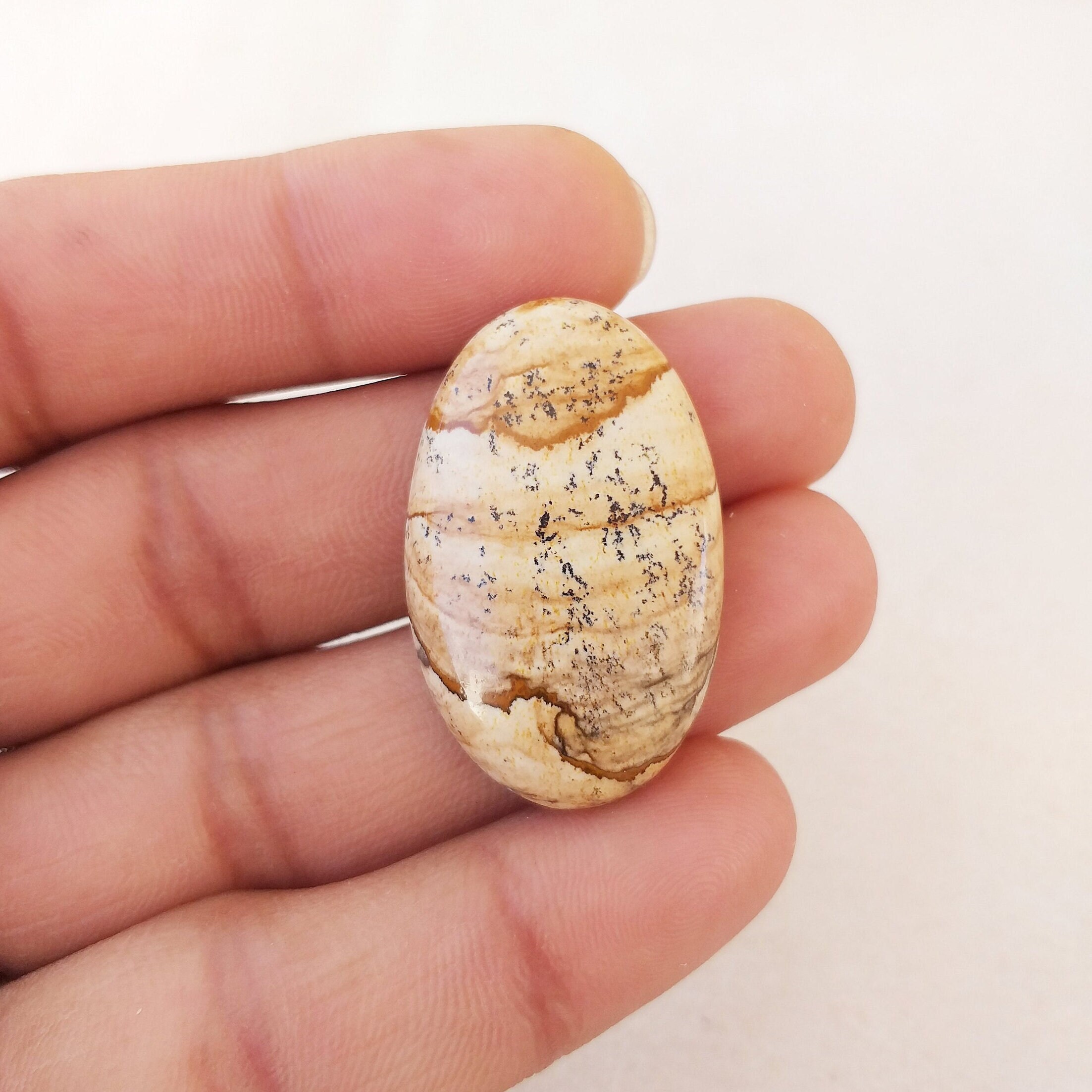 Picture Jasper Cabochon: Oval Gemstone For Pendant (35x22x7mm, 39.1 Carat Picture Jasper Cabochon: Oval Gemstone For Pendant (35x22x7mm, 39.1 Carat