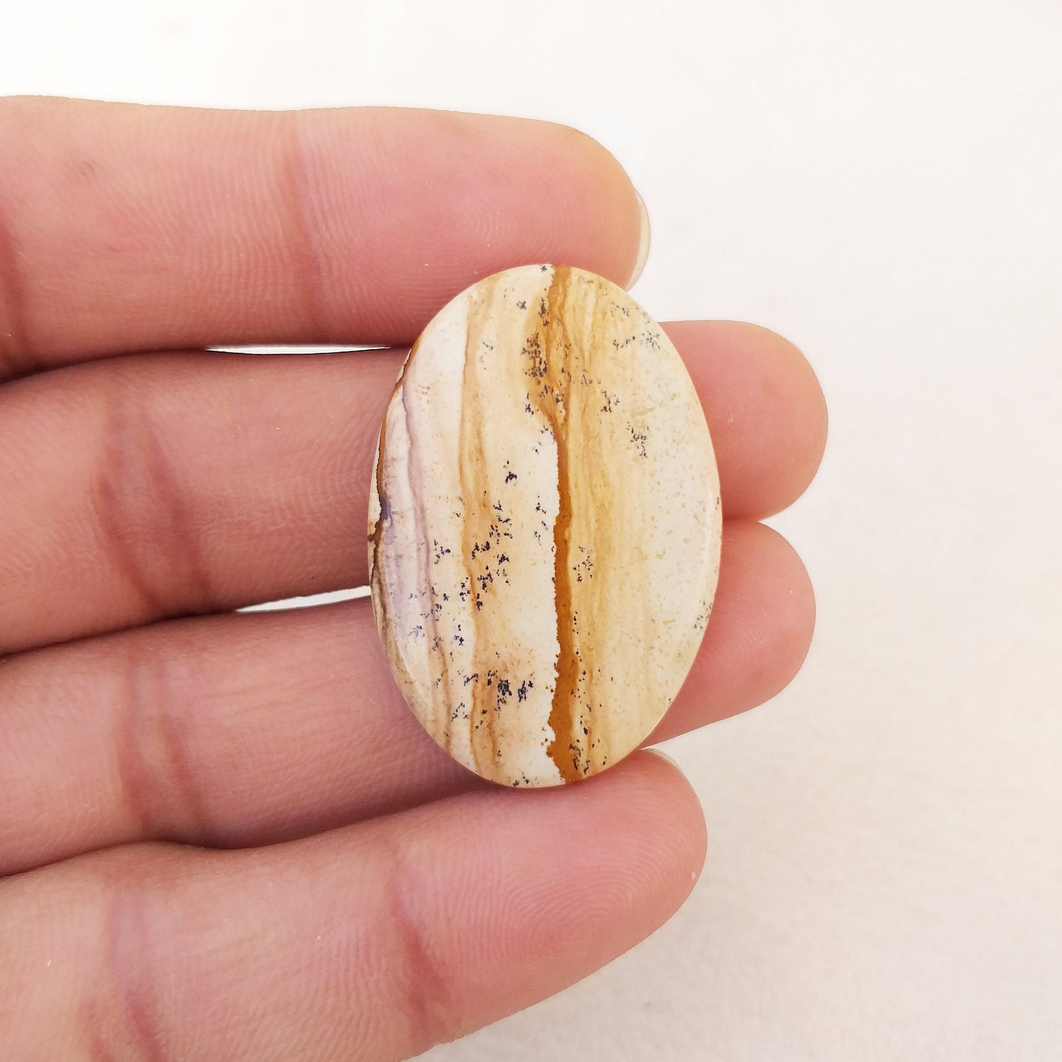 Picture Jasper Cabochon: Oval Gemstone For Pendant (36x25x5 Mm, 31.8 Carat