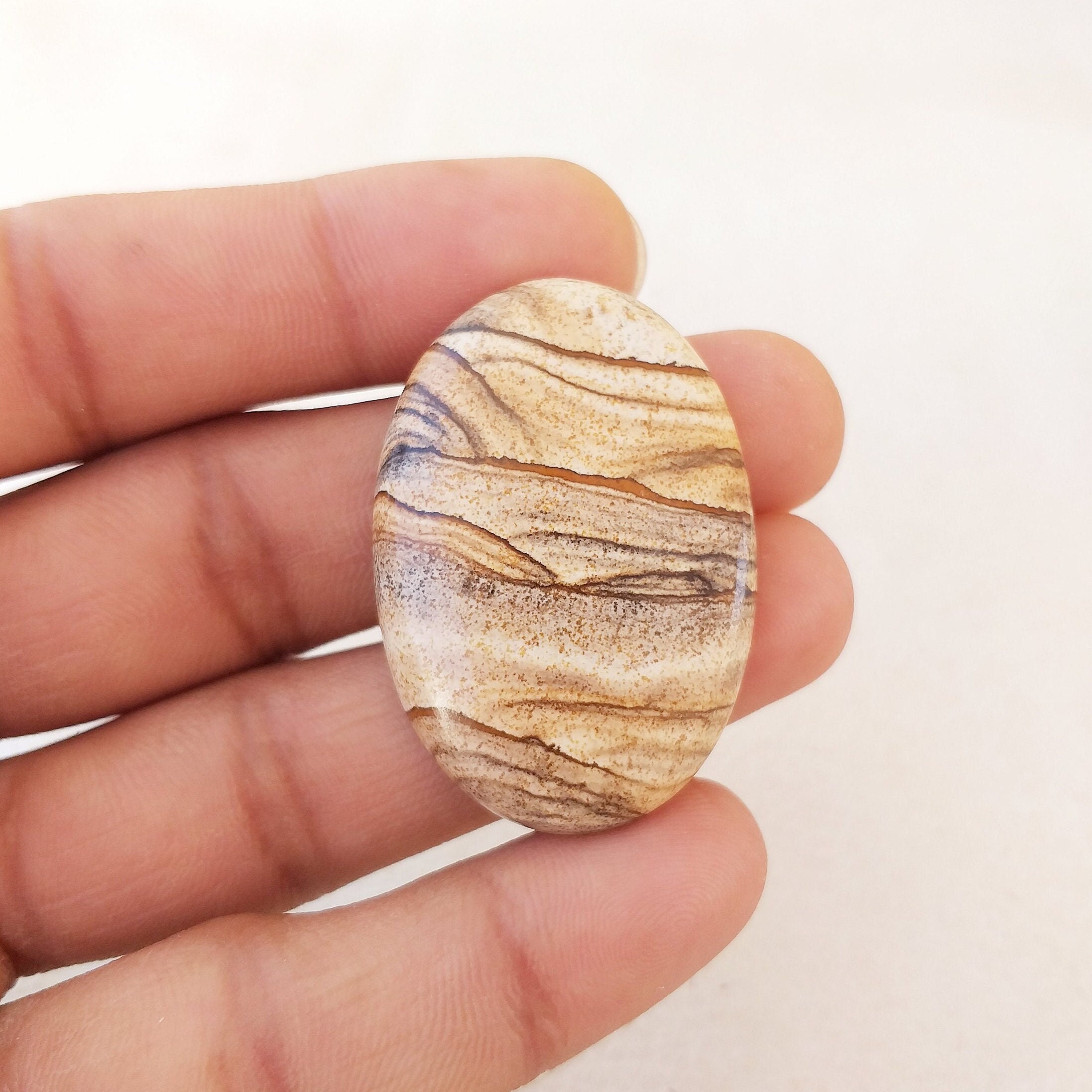 Picture Jasper Cabochon: Oval Gemstone For Pendant (42x29x6 Mm, 60.8 Carat