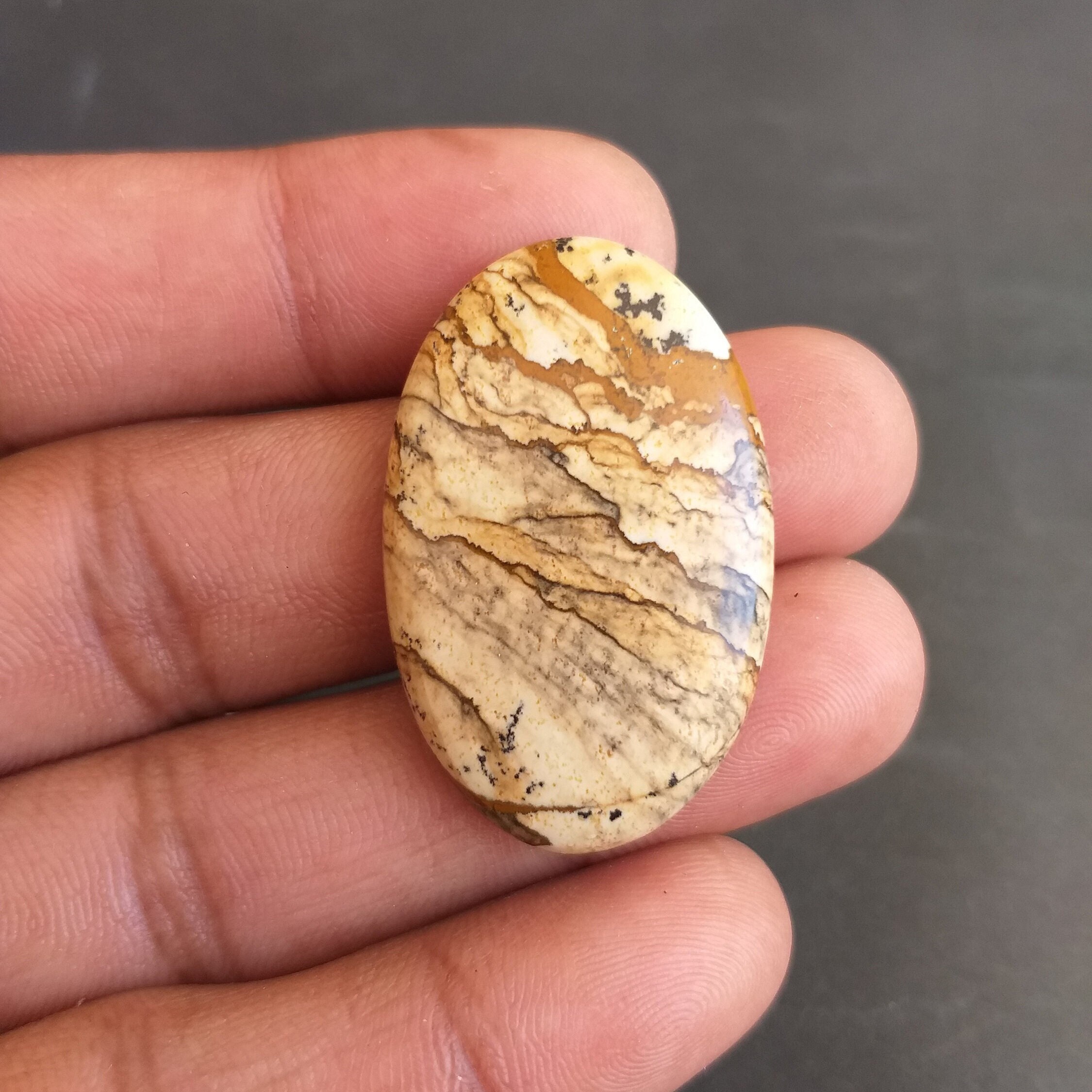 Picture Jasper Cabochon: Oval Gemstone For Pendant (37x24x6 Mm, 37.4 Carat