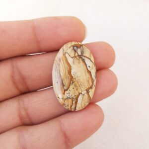 Oval Picture Jasper Cabochon: Natural Gemstone Pendant (33x21x4 Mm, 21.1 Carat