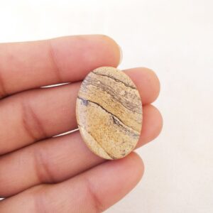 Polished Picture Jasper Cabochon: Oval Gemstone For Pendant (34x24x5 MM, 29.4 Carat Polished Picture Jasper Cabochon: Oval Gemstone For Pendant (34x24x5 MM, 29.4 Carat