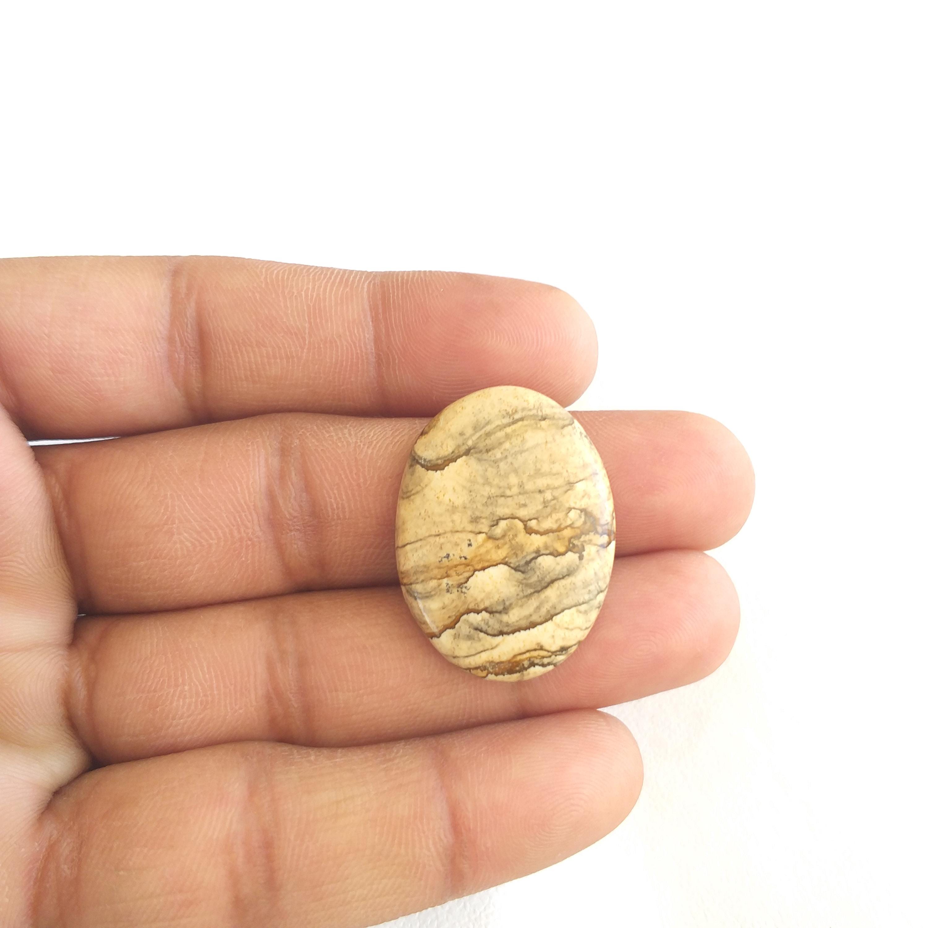 Polished Picture Jasper Stone Cabochon: 30 Carat Gemstone Oval Shape (30x22x5 Mm