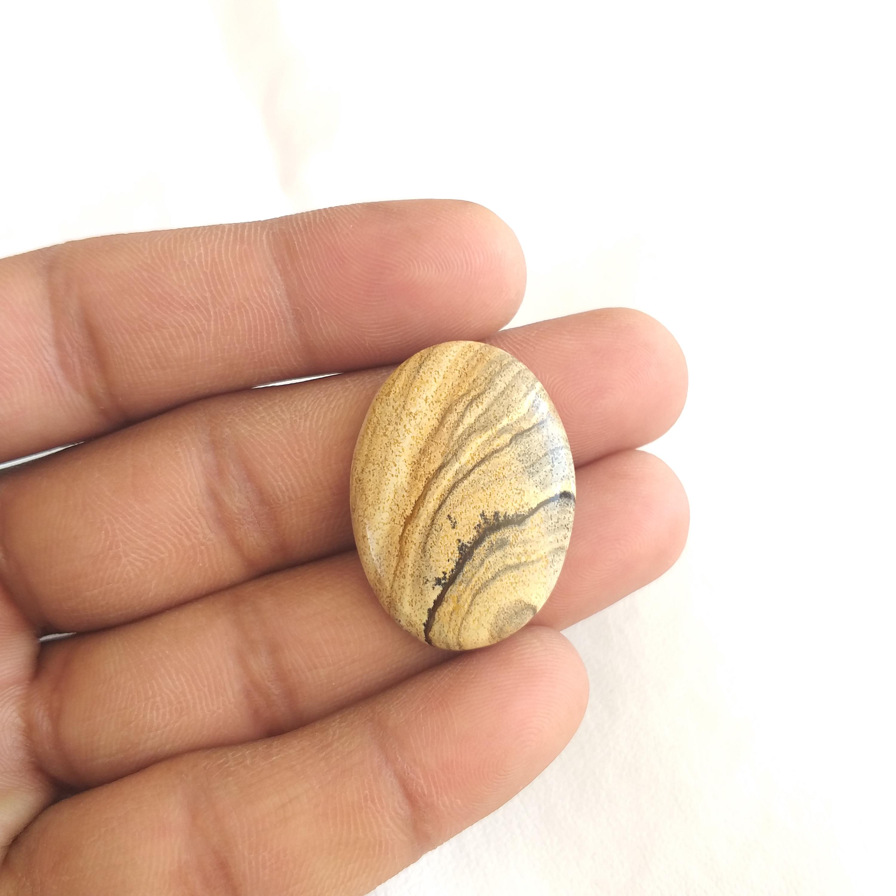 Polished Picture Jasper Stone Cabochon: 31 Carat Gemstone Oval Shape (30x22x5 Mm Polished Picture Jasper Stone Cabochon: 31 Carat Gemstone Oval Shape (30x22x5 Mm