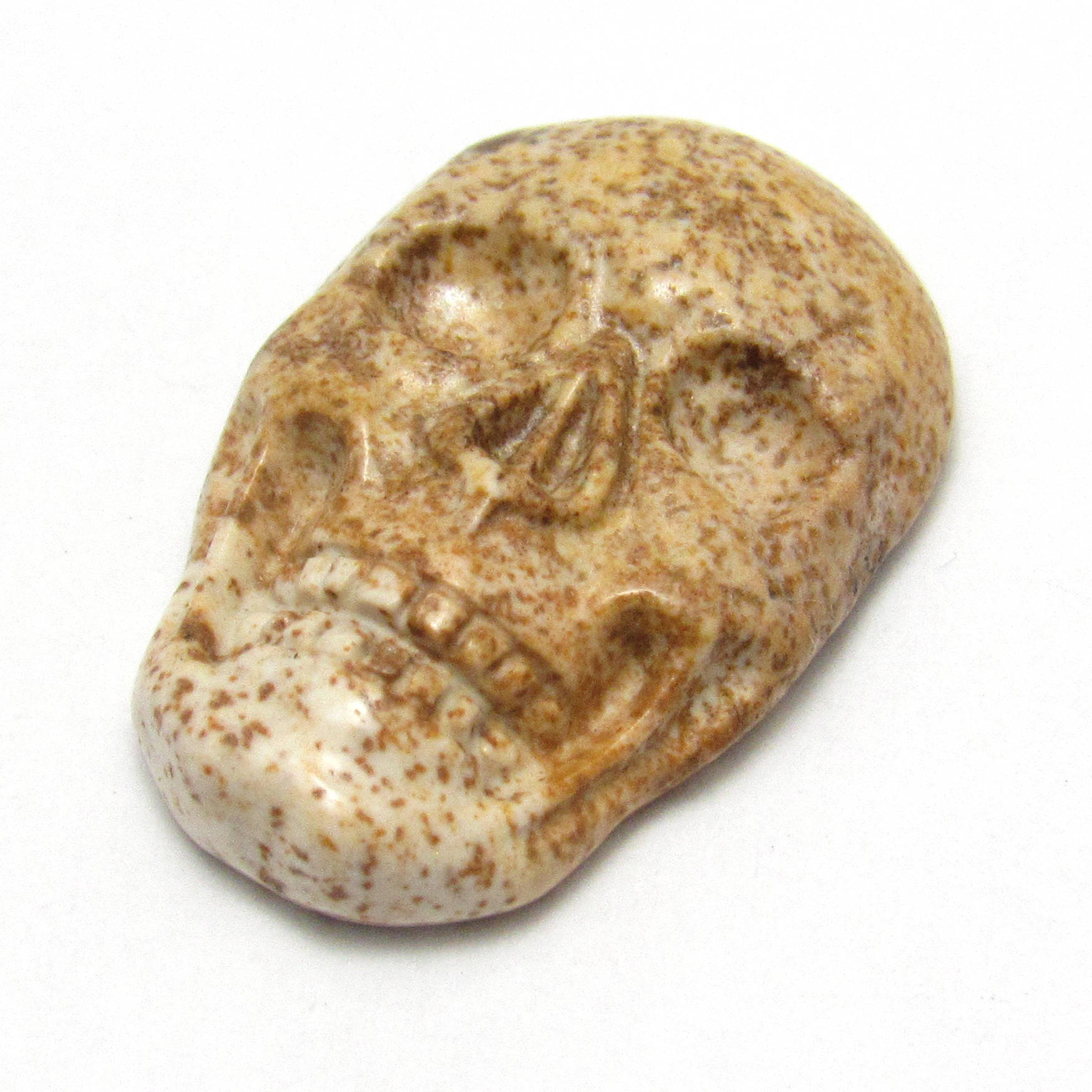 Skull Cabochon Landscape Picture Jasper Carved One Of A Kind Unisex Jewelry Rocker Biker Masculine Day Of The Dead Halloween Carving