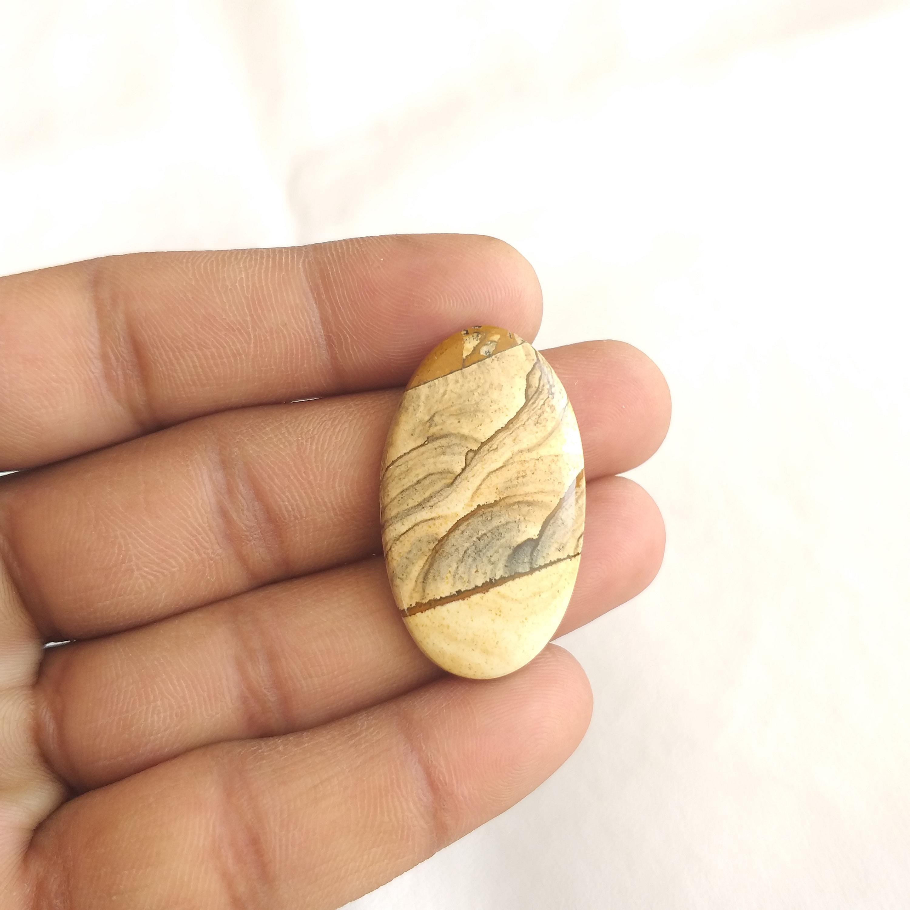 Picture Jasper Stone Cabochon: 29 Carat Gemstone Oval Shape (37x22x4 Mm