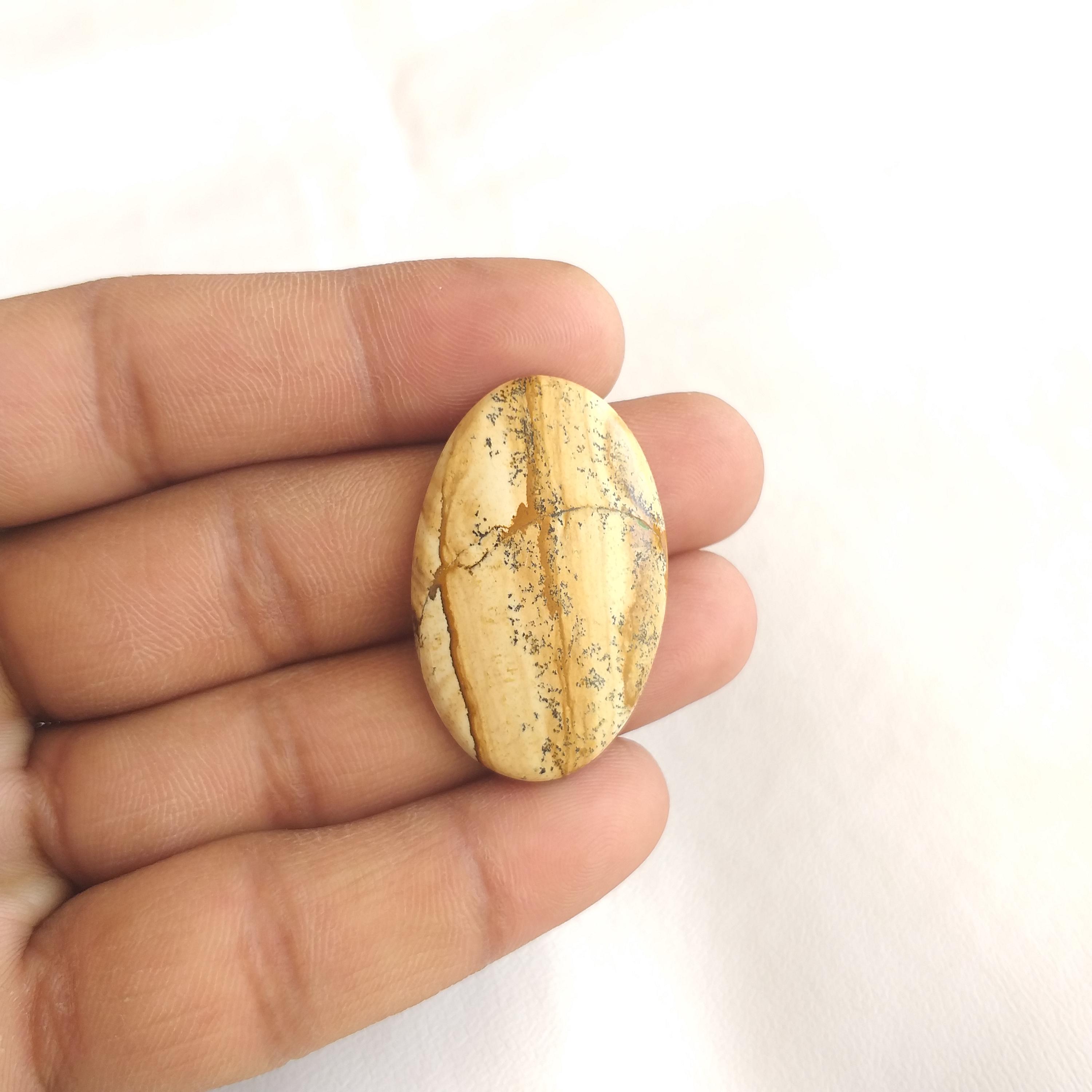 Picture Jasper Stone Cabochon: 33 Carat Gemstone Oval Shape (37x23x5 Mm