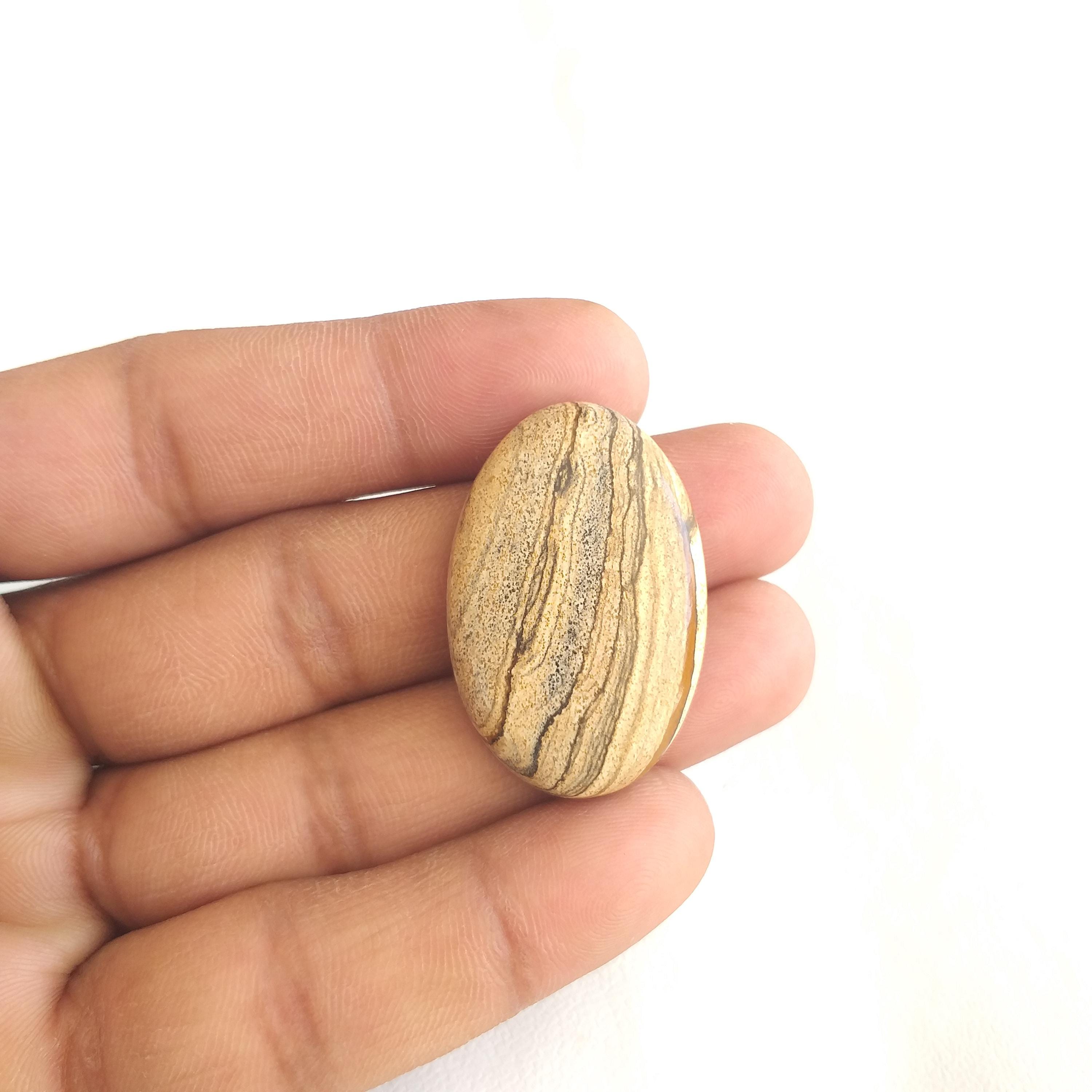 Picture Jasper Stone Cabochon: 48 Carat Gemstone Oval Shape (36x23x7 Mm