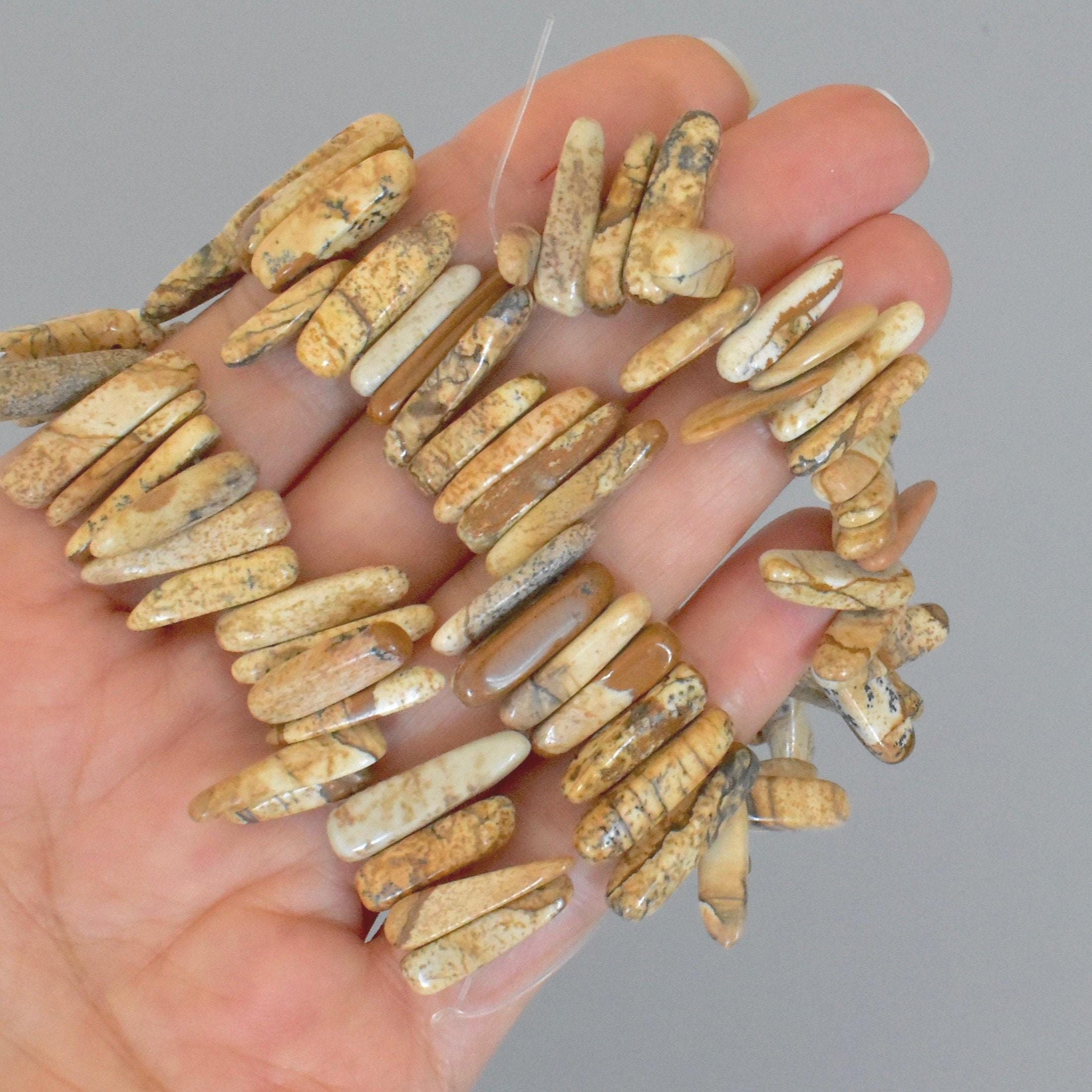 16" Strand - Picture Jasper Hawaiian Chips Top Drilled Beads - Natural Genuine Gemstone B Grade Bead - Wholesale Beading Supplies - 7276