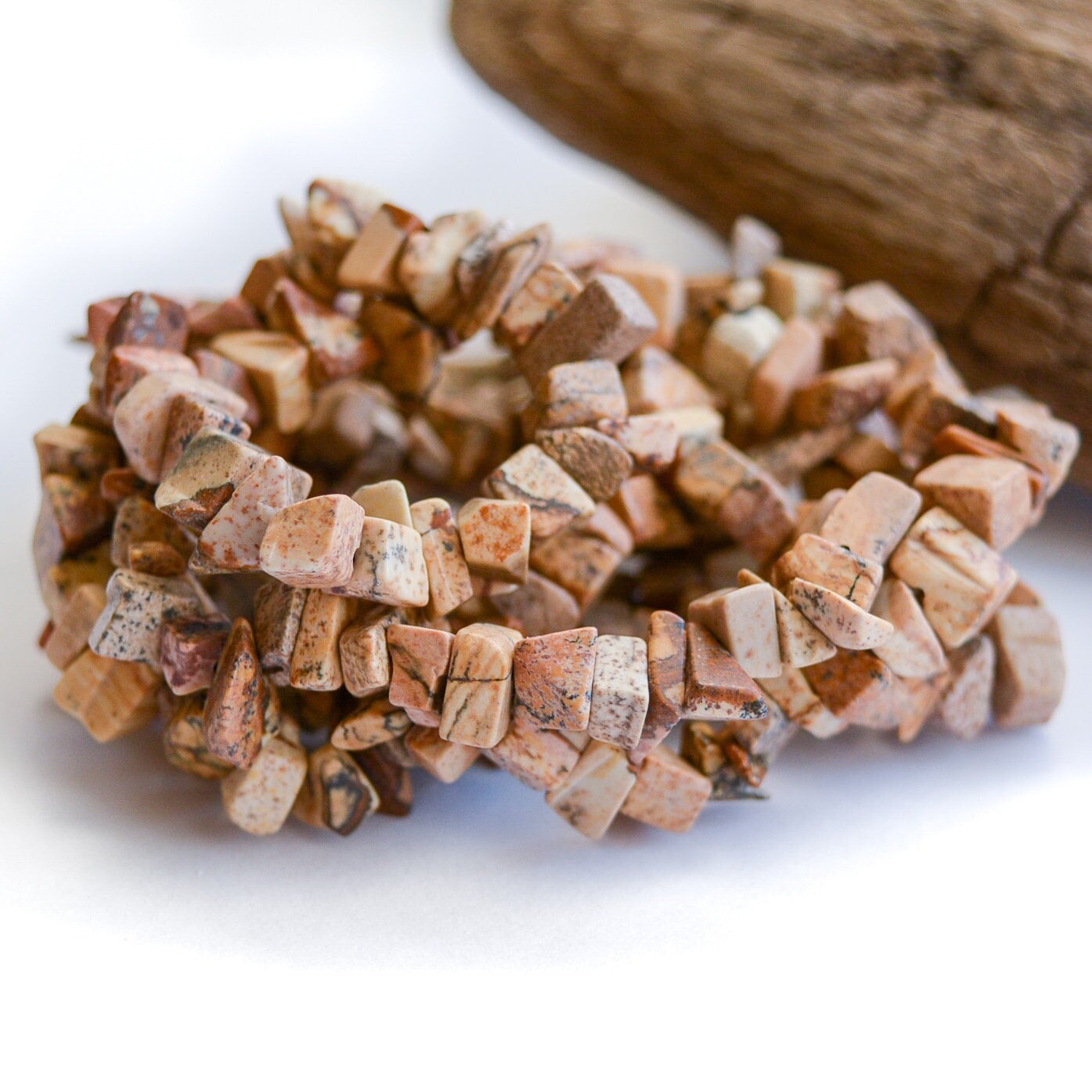 Picture Jasper Chip Beads Natural Sandy Brown And Tan Colored Gemstone Beads, Bulk Lot 34 Inches Long, Pretty Diy Beads For Jewelry Making