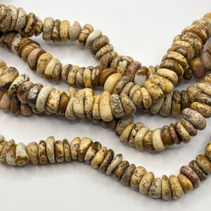 Picture Jasper Gemstone Nugget Beads. 15” Strand Of 9-10mm Dia. Nugget Beads, Approx. 105-110 Beads Per Strand. Picture Stone.