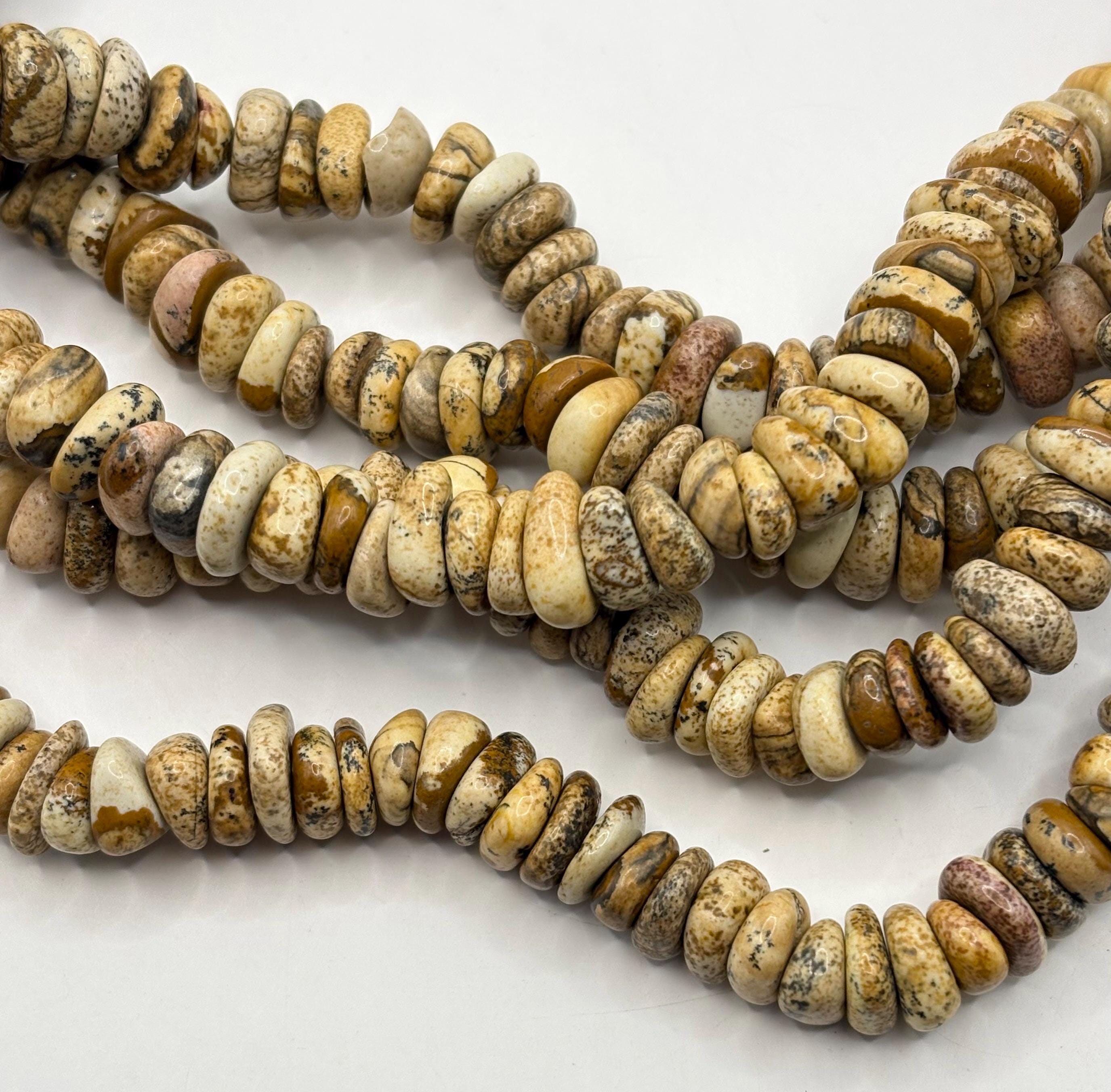 Picture Jasper Gemstone Nugget Beads. 15” Strand Of 9-10mm Dia. Nugget Beads, Approx. 105-110 Beads Per Strand. Picture Stone.